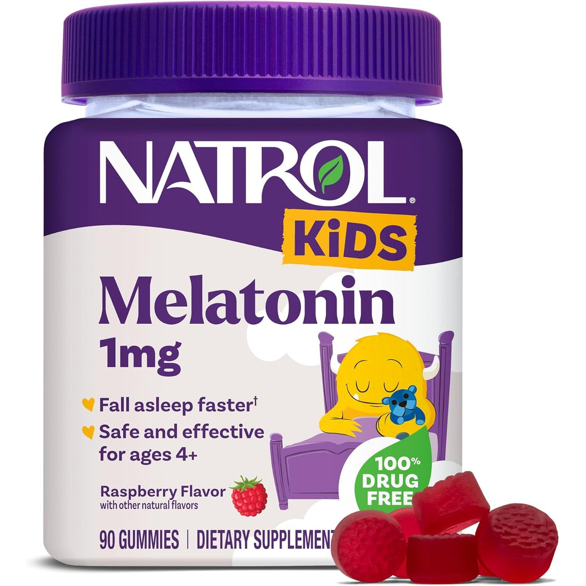 Natrol Kids Melatonin 1Mg, for Restful Sleep, 90 Raspberry-Flavored Gummies