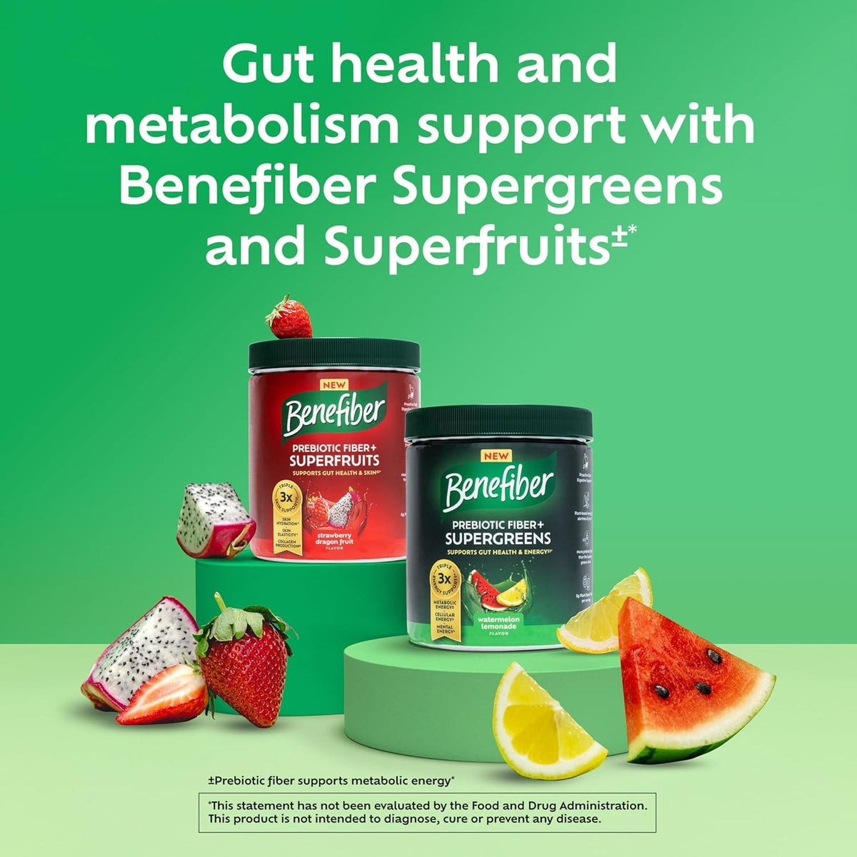 Benefiber Prebiotic GLP-1 Friendly Fiber + Superfruits Dietary Supplement, Strawberry Dragon Fruit Flavor, 8.8 Oz (250G)