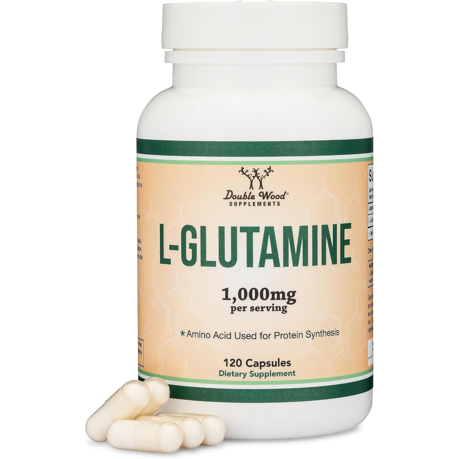 L Glutamine Capsules - (1000Mg Servings, 120 Capsules) Non-Gmo, Gluten Free, Keto Safe, Vegan Friendly, Third Party Tested (For Endurance and Gut Health) by Double Wood