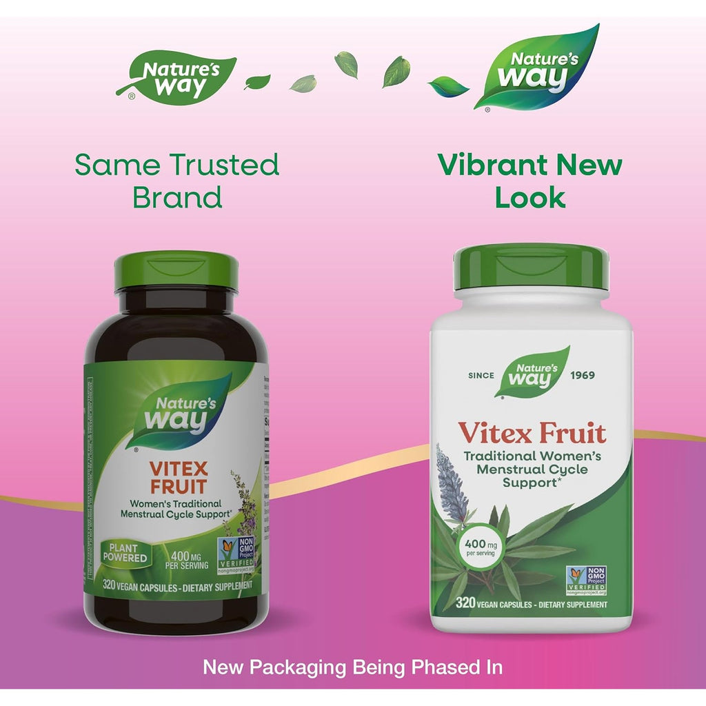Nature'S Way Vitex Fruit, Traditional Menstrual Cycle Support*, Traditional Women'S Health Support*, Chasteberry Supplement for Women, Vegan, 320 Capsules (Packaging May Vary)