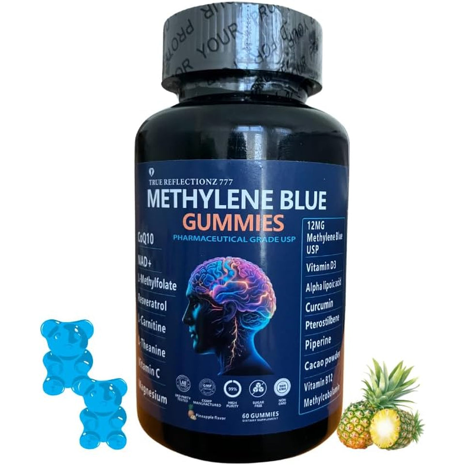 Methylene Blue Gummies 12Mg Cognitive Support W/Added Vitamin C, NAD,L Methylfolate, Methylcobalamin B12, Mitochondrial Support, Brain Health & Focus, Clarity, Methylated Vitamins