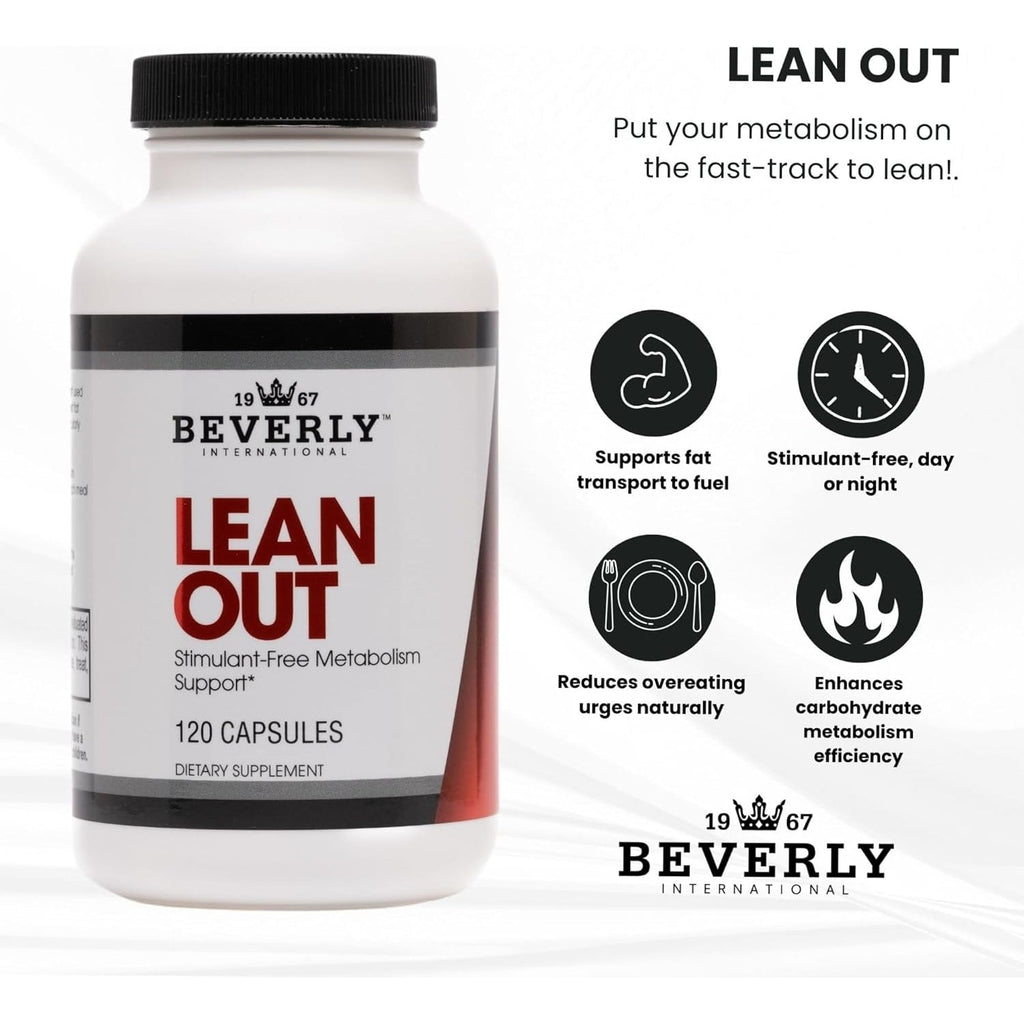 Beverly International Lean Out 120 Caps. Fat Burner with Metabolic Support. Lipotropics. Choline, Carnitine, Chromium. Stimulant-Free Belly Fat Burner. Get Leaner. Use AM & PM, Stackable Diet Pills.