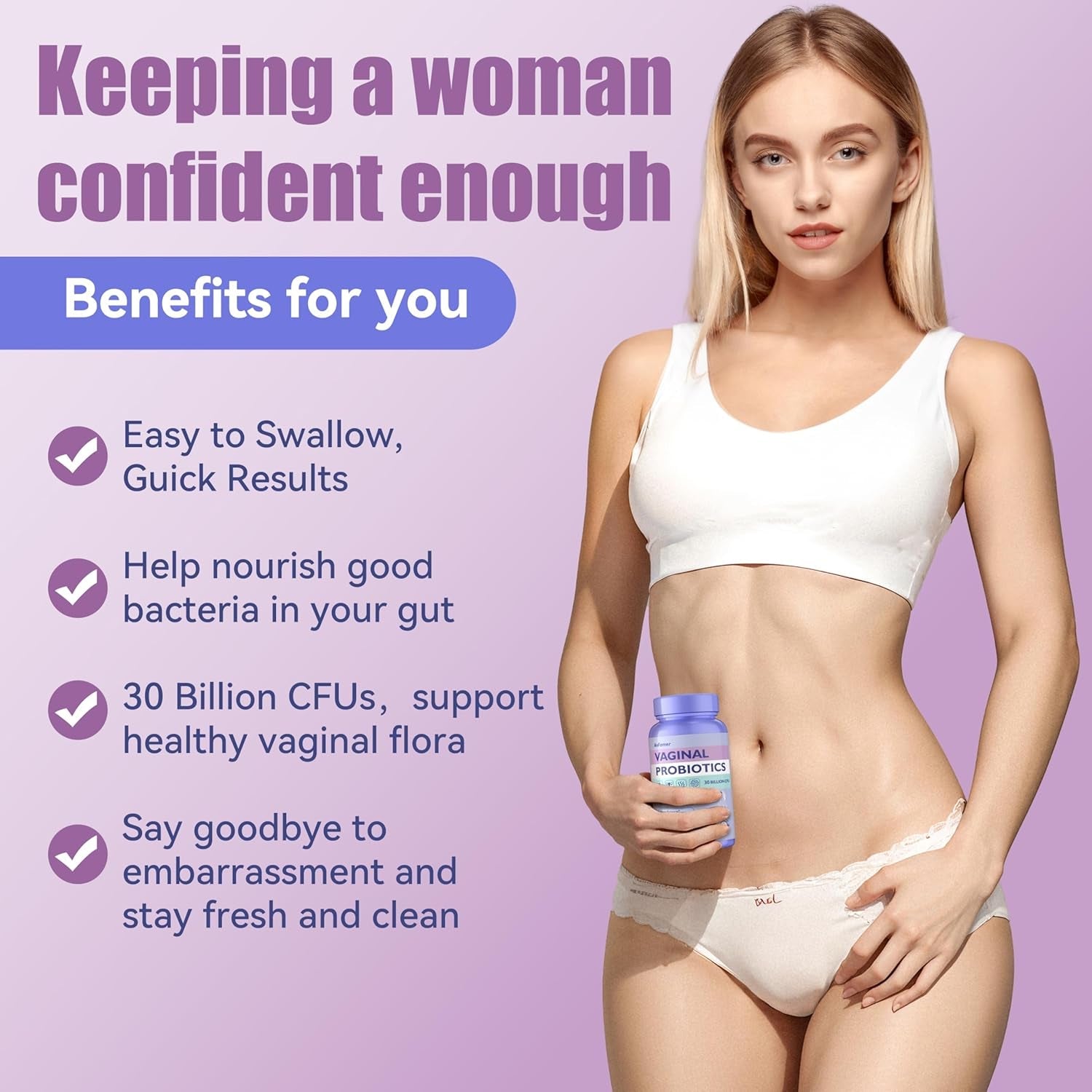 Vaginal Probiotics for Women Female,Promotes Ph Balance,Healthy Vaginal Odor & Flora,Urinary Tract Health with Prebiotics & Lactobacillus Probiotic Blend 30 Billion CFU,60 Capsules