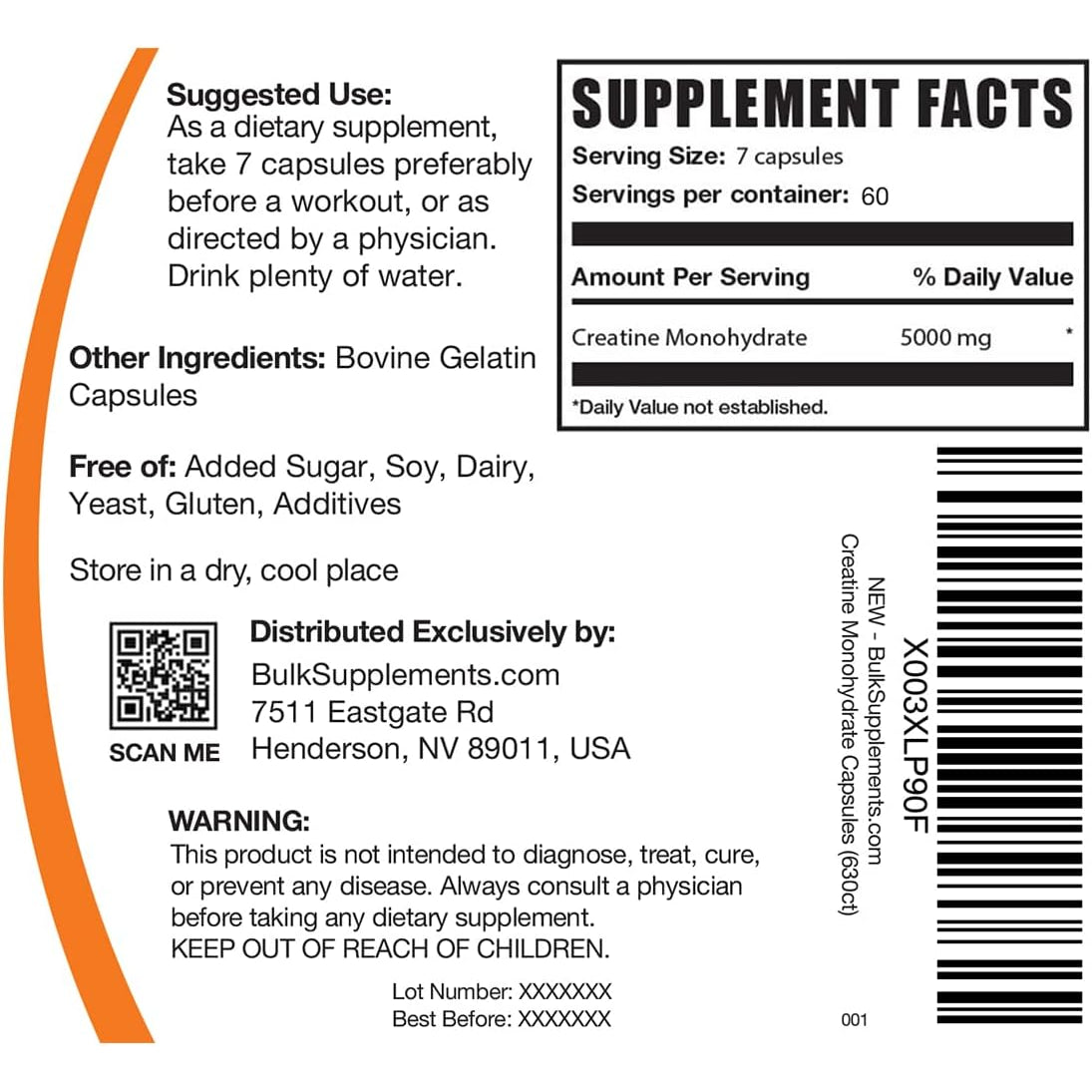 Bulksupplements.Com Creatine Monohydrate Capsules - Micronized Creatine Pills - Gluten Free, 7 Capsules per Serving (5000Mg), 420 Count (Pack of 1)