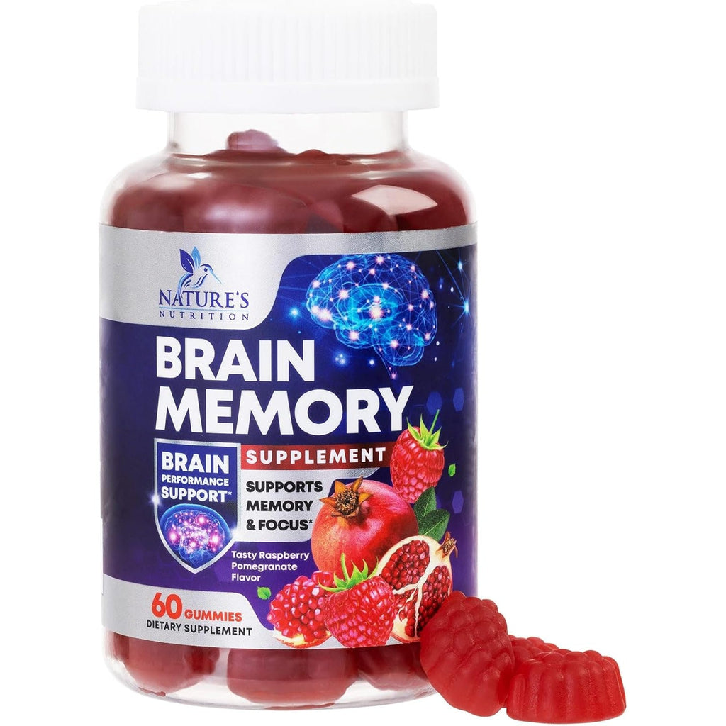 Brain Supplements for Memory & Focus Gummies - Brain Health Clarity with B6 B12 & Phosphatidylserine - Natural Nootropics Cognitive Concentration & Alertness Support Vitamins - 60 Vegan Gummies