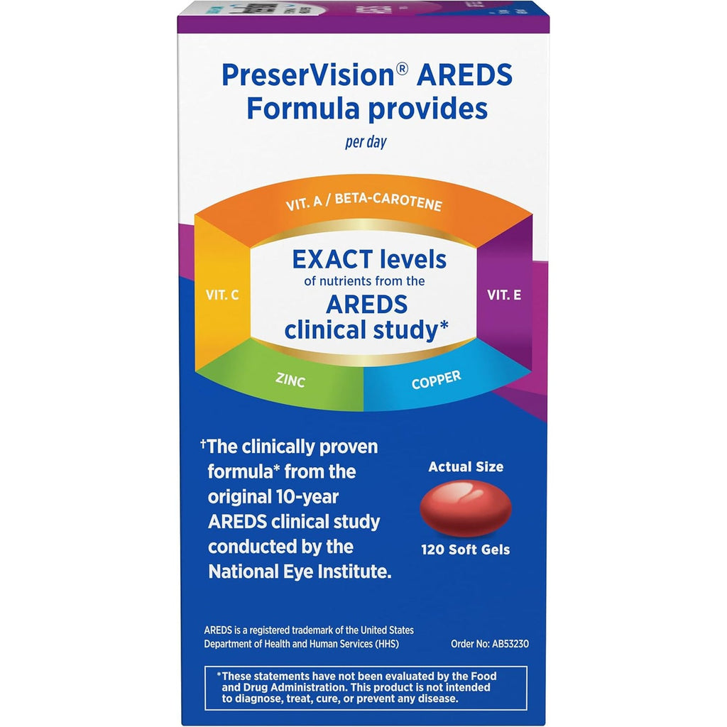 Preservision AREDS Eye Vitamins, #1 Eye Doctor Recommended Brand, Multivitamin with Copper, Vitamin A, C & E, Zinc Supplements, 120 Softgels