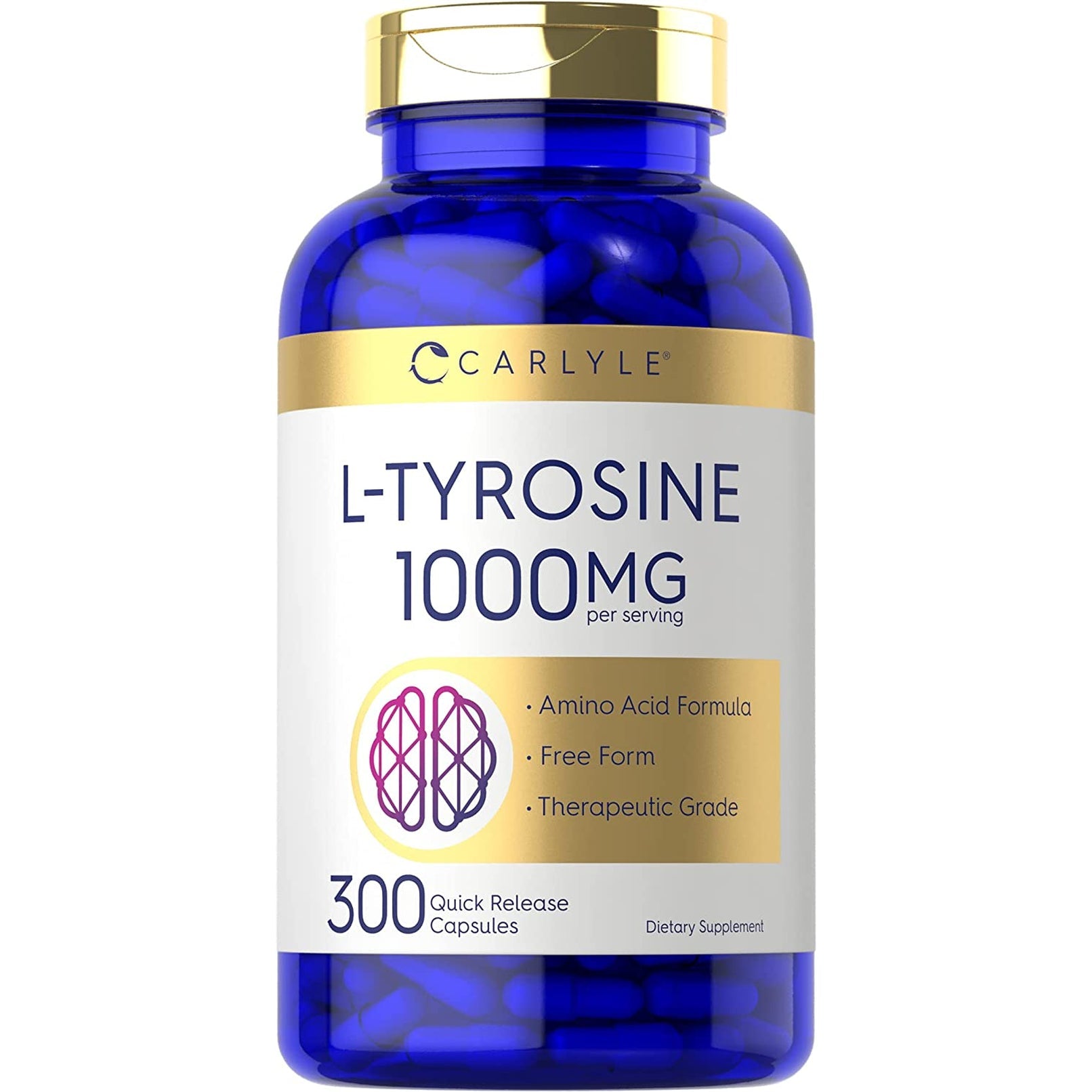 Carlyle L Tyrosine Capsules 1000Mg | 300 Count | Therapeutic Grade | for Men and Women | Non-Gmo & Gluten Free Supplement