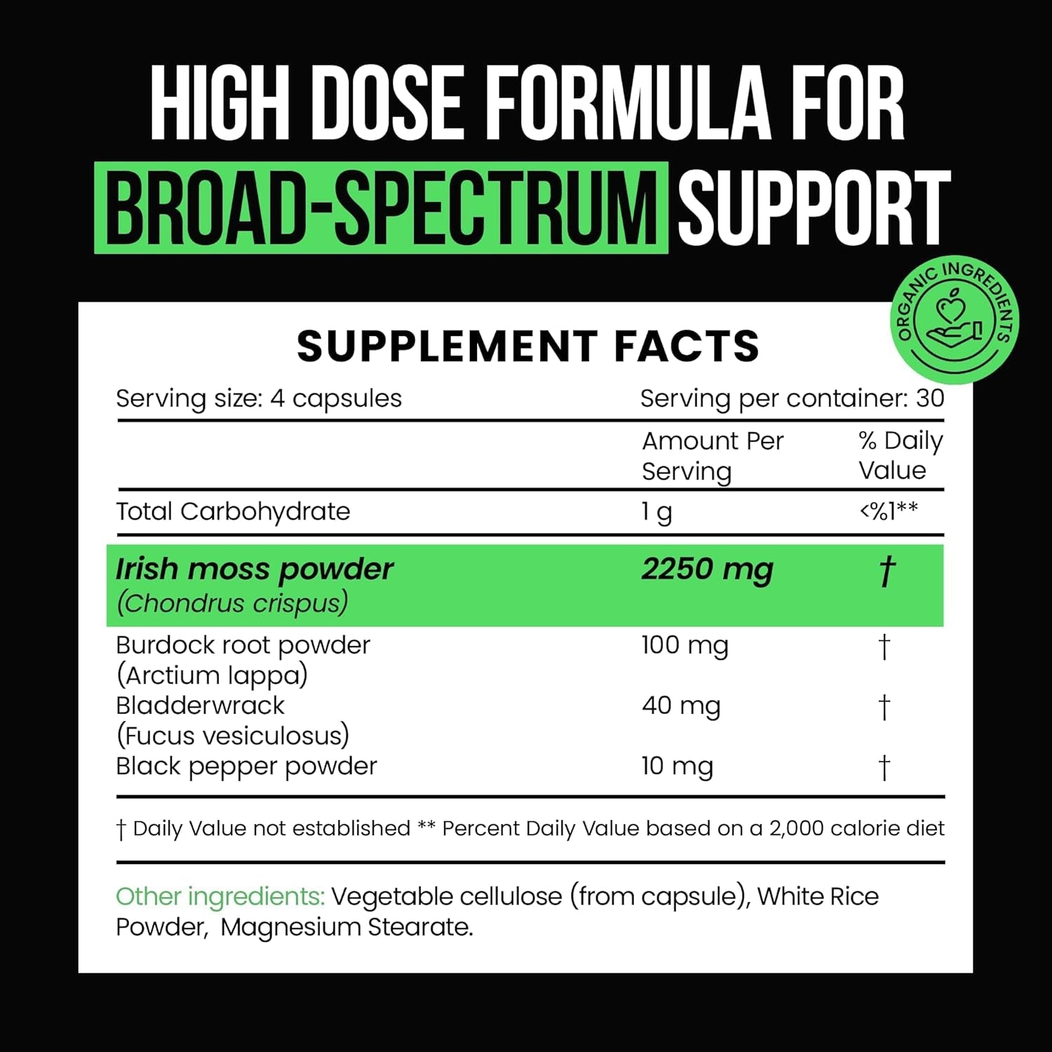 Vitaraw Organic Irish Sea Moss Capsules 2400 Mg - Burdock Root and Bladderwrack Powder Real Seamoss Pills for Immune Support, Joint and Gut Health Help - Raw Sea Moss Advanced Herbal Supplement