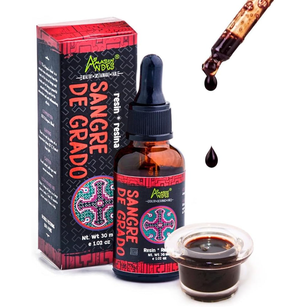 Amazon Andes Dragon'S Blood Organic Liquid Extract - Sangre De Drago Sap from Peru | Pure Sangre De Grado Wild Harvested Resin Tincture | Dragons Blood Sap | Sangre De Dragon | 1 Fl Oz (30Ml)