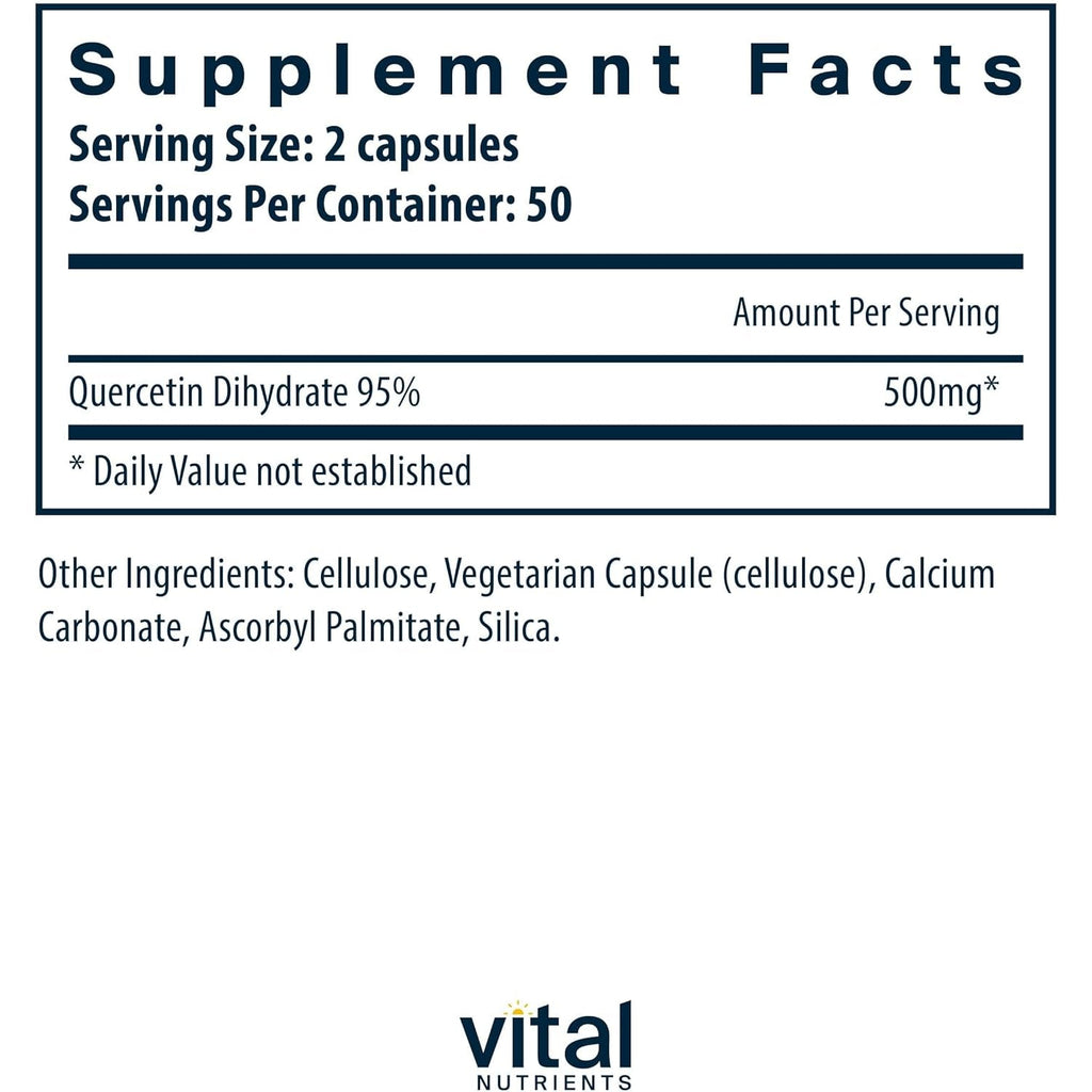 Vital Nutrients Quercetin - Vegan Quercetin Supplement with Bioflavonoids for Sinus, Respiratory, Heart, & Immune Function Support - Gluten, Dairy, Soy Free - 500Mg - 100 Capsules