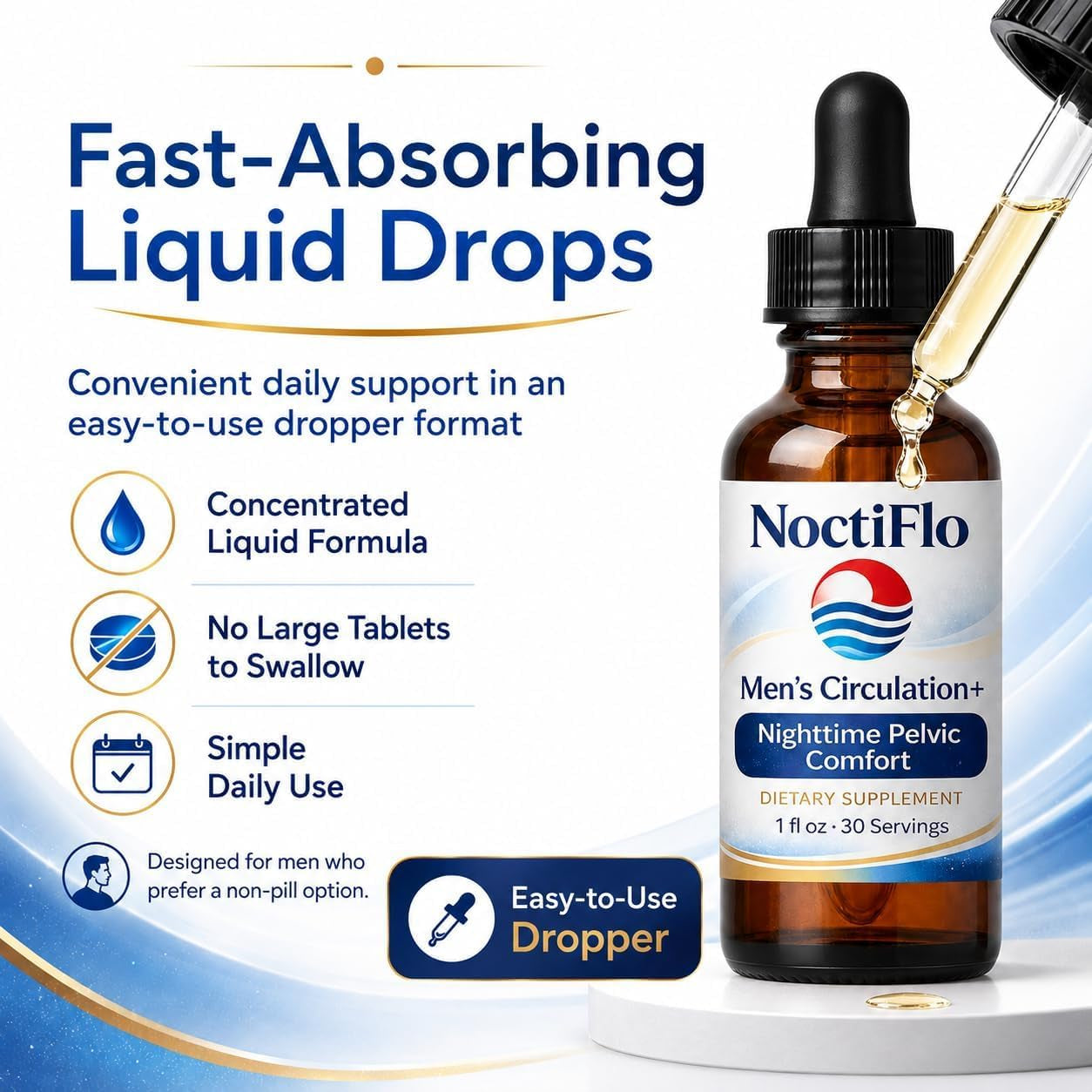 Noctiflo Prostate Support Drops –Nighttime Pelvic Comfort Liquid Supplement, 1 Fl Oz, 30 Servings, Easy-To-Use Dropper