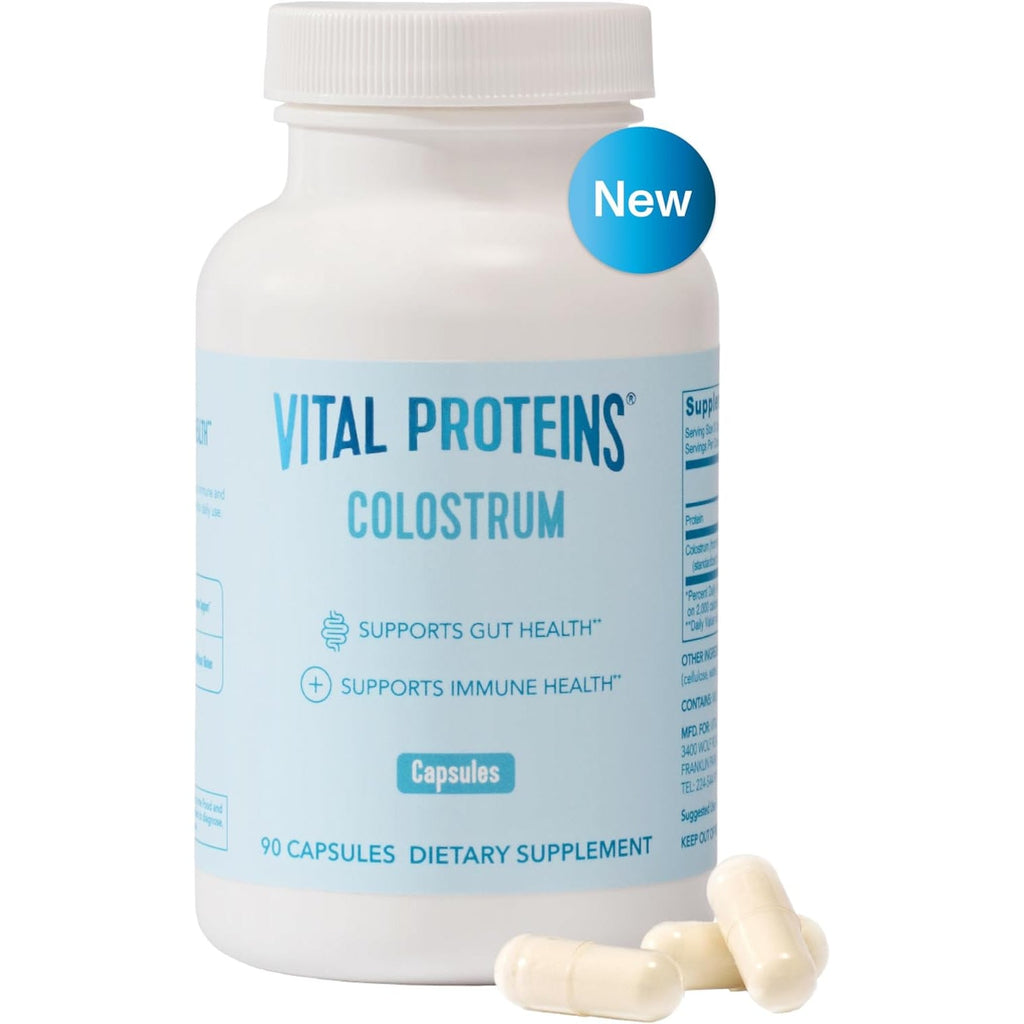 Vital Proteins Bovine Colostrum Supplement 90 Capsules for Gut Health, Immune Support with 40% Igg Premium Bovine Colostrum Superfood, Unflavored, 30 Servings