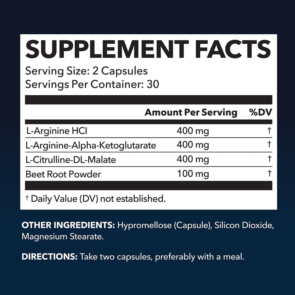 L-Arginine Capsules with L-Citrulline - Nitric Oxide Supplement - L Arginine and L Citrulline Blend - 60 Count - Vegan, Non-Gmo Capsules for Performance, Endurance and Muscle Support - 1 Month Supply