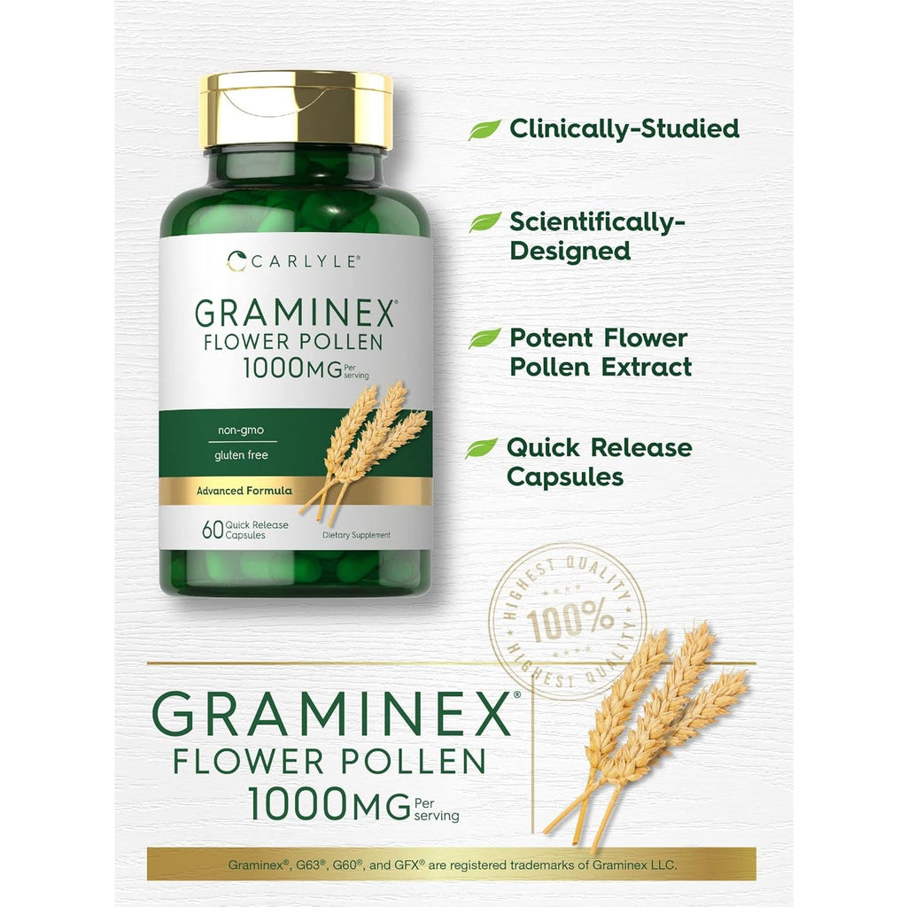 Carlyle Graminex Flower Pollen Extract | 1000 Mg | 60 Capsules | Non-Gmo & Gluten Free Supplement