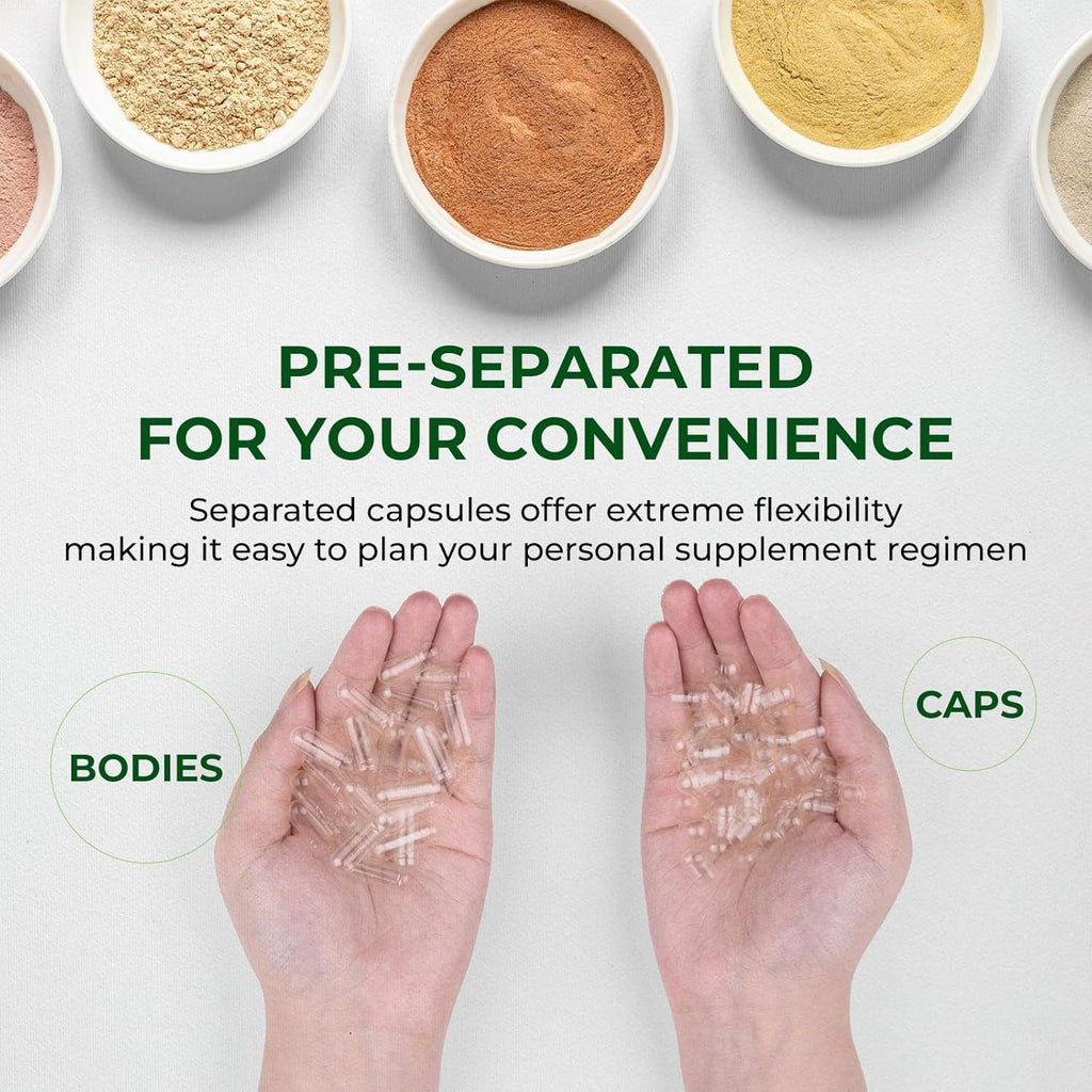 Empty Capsules Size 00 Separated Vegan Pill Caps Plant Based Clear (1,000 Caps+1,000 Bodies) Gluten Free, Non-Gmo, Halal Certified Filling Kit for Vegetarian DIY Your Own Supplements