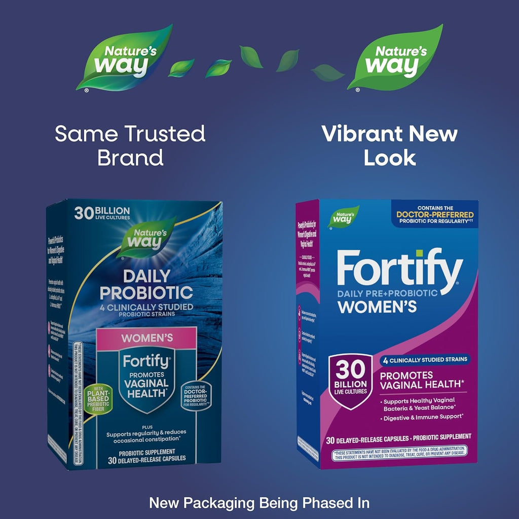 Nature'S Way Fortify Women’S Probiotic 30 Billion CFU, Daily Multi-Strain Probiotic for Digestive, Vaginal, and Immune Support*, Once-Daily Capsule, No Refrigeration Required, 30 Capsules