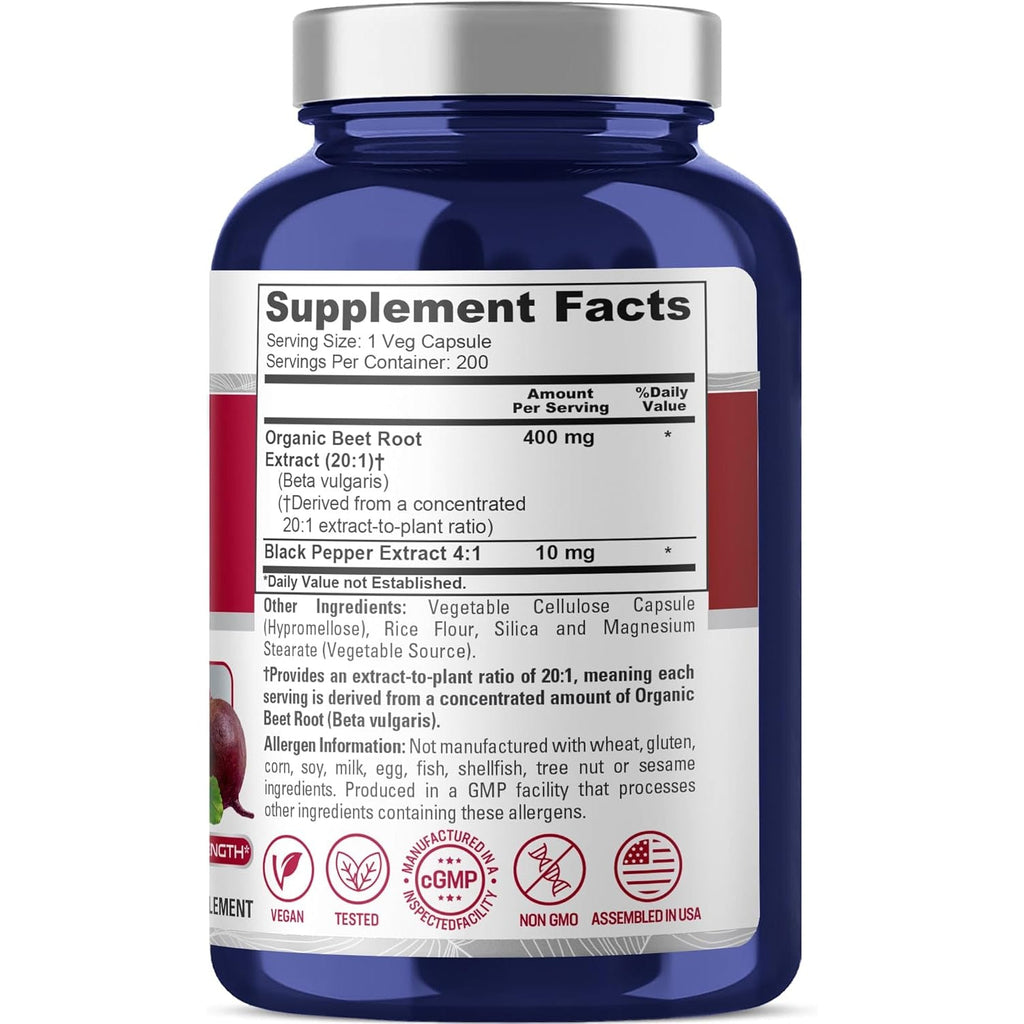 Nusapure Organic Beet Root, 400 Mg, 200 Veg Capsules (Vegan, Non-Gmo)