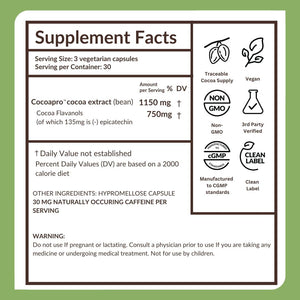 Cocoavia Ultra 750Mg Cocoa Flavanols – Heart & Brain Support, Memory & Blood Circulation Booster, High Flavanol Cocoa for Nitric Oxide, Energy & Oxygen Boost, Vegan, Gluten-Free, 30-Day Supply