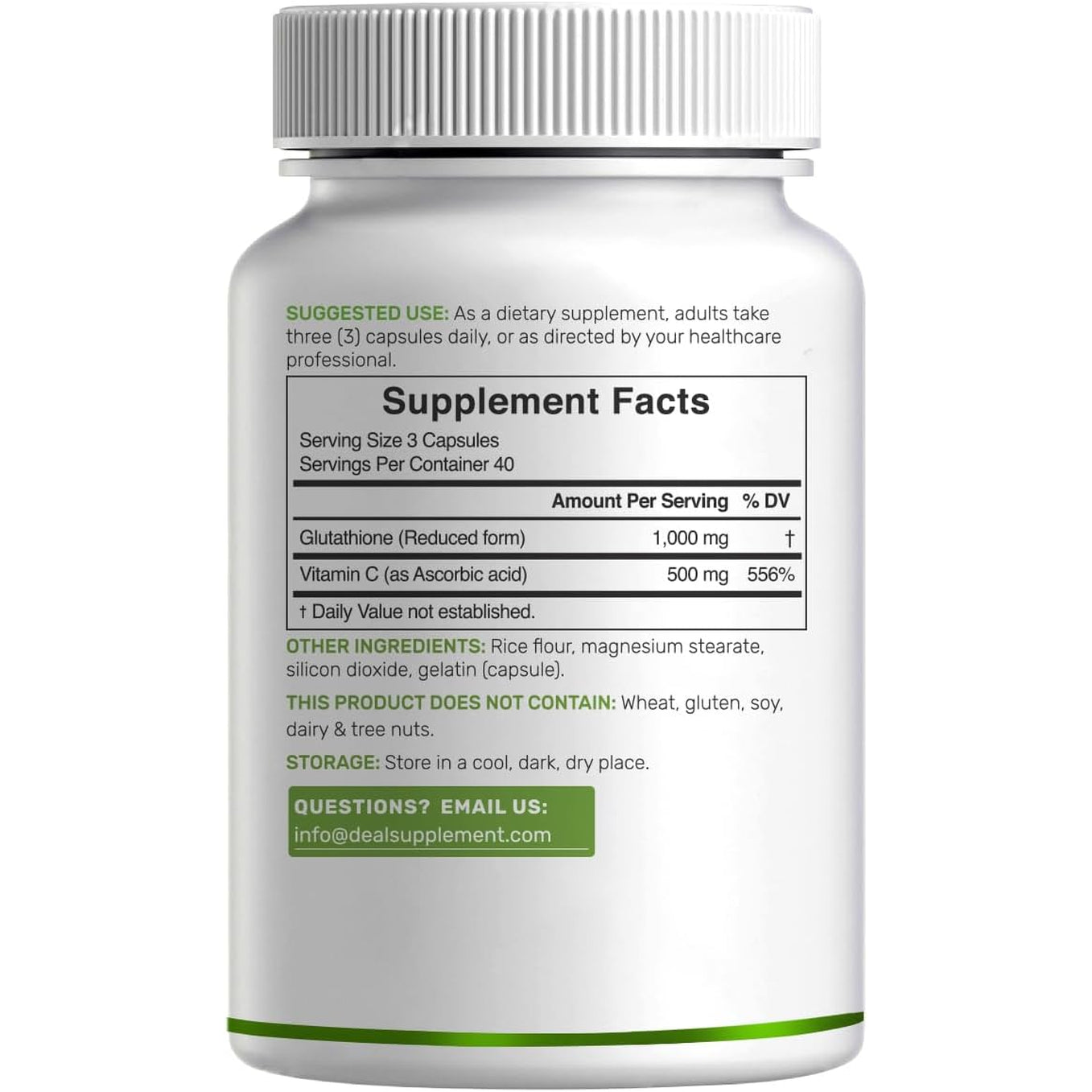 Glutathione Supplement 1,000Mg per Serving, 98% Purity | plus Vitamin C 500Mg, Active Reduced Form (GSH) | Intracellular Antioxidant – Supports Detoxification & Immune Health