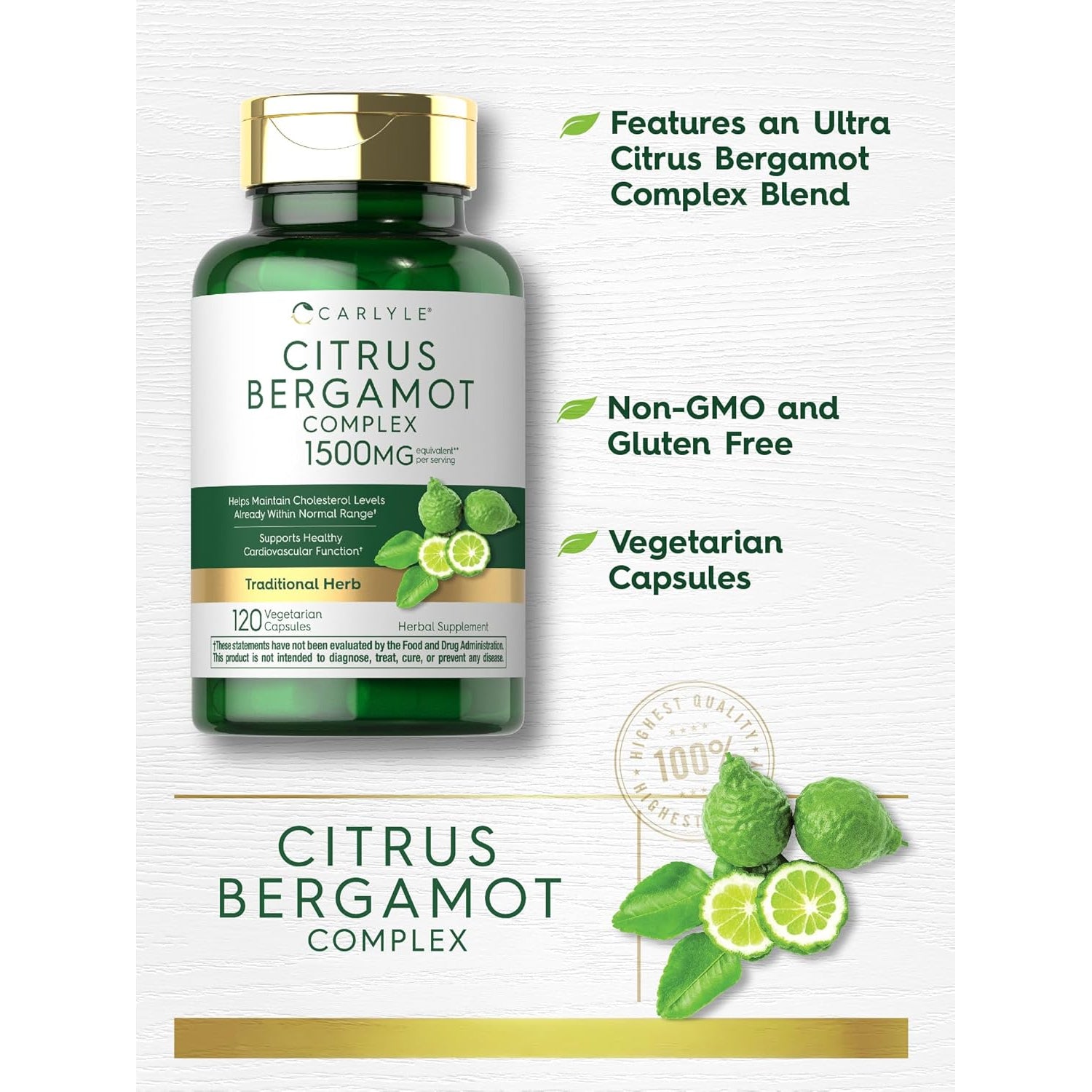 Carlyle Citrus Bergamot Supplement | Extract Complex | 120 Capsules | Non-Gmo, Gluten Free