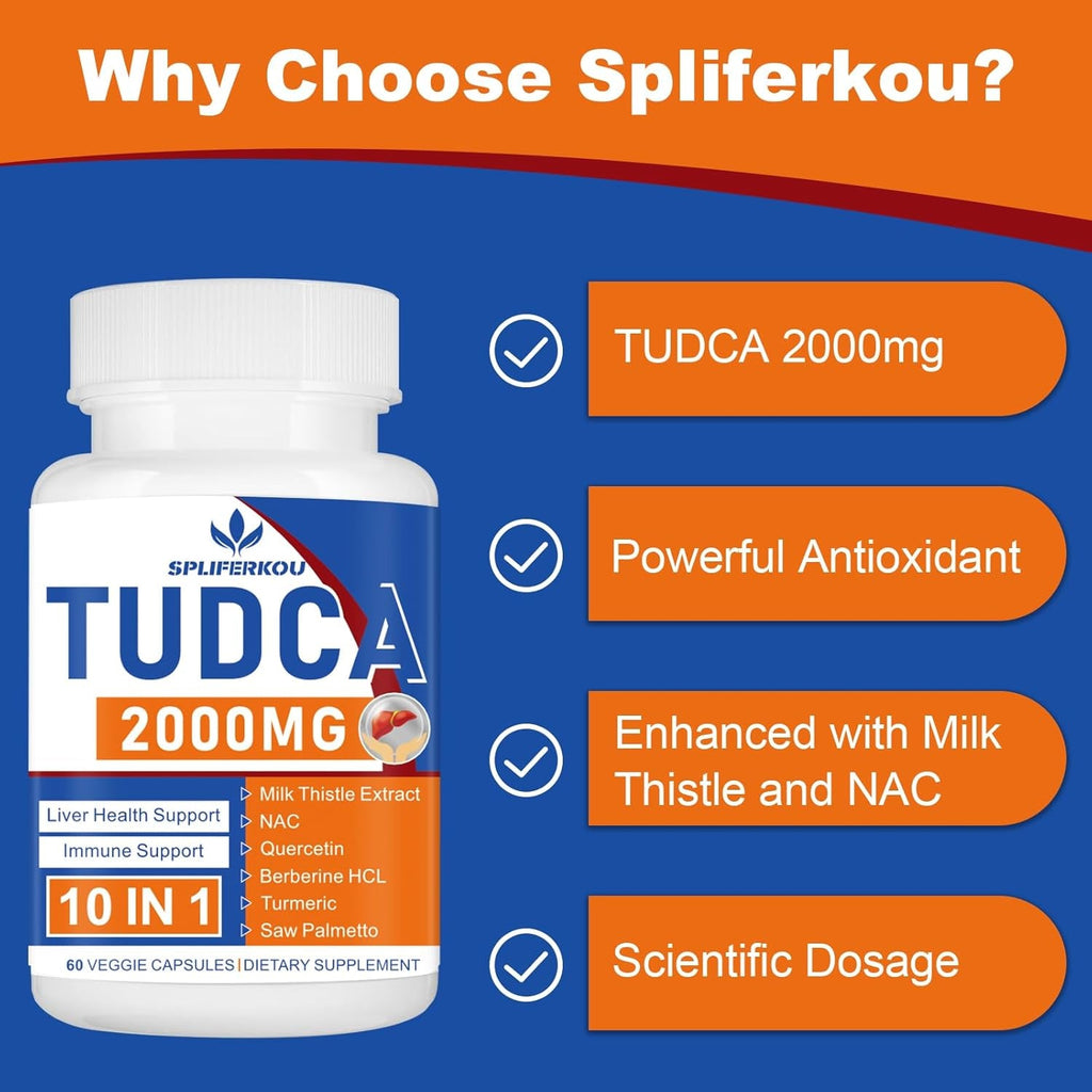 2000Mg Tudca Liver Support Supplement, Tudca Bile Salt with Milk Thistle and Nac,60 Capsules for 30 Days,Support for Liver, Detoxification,Immune System