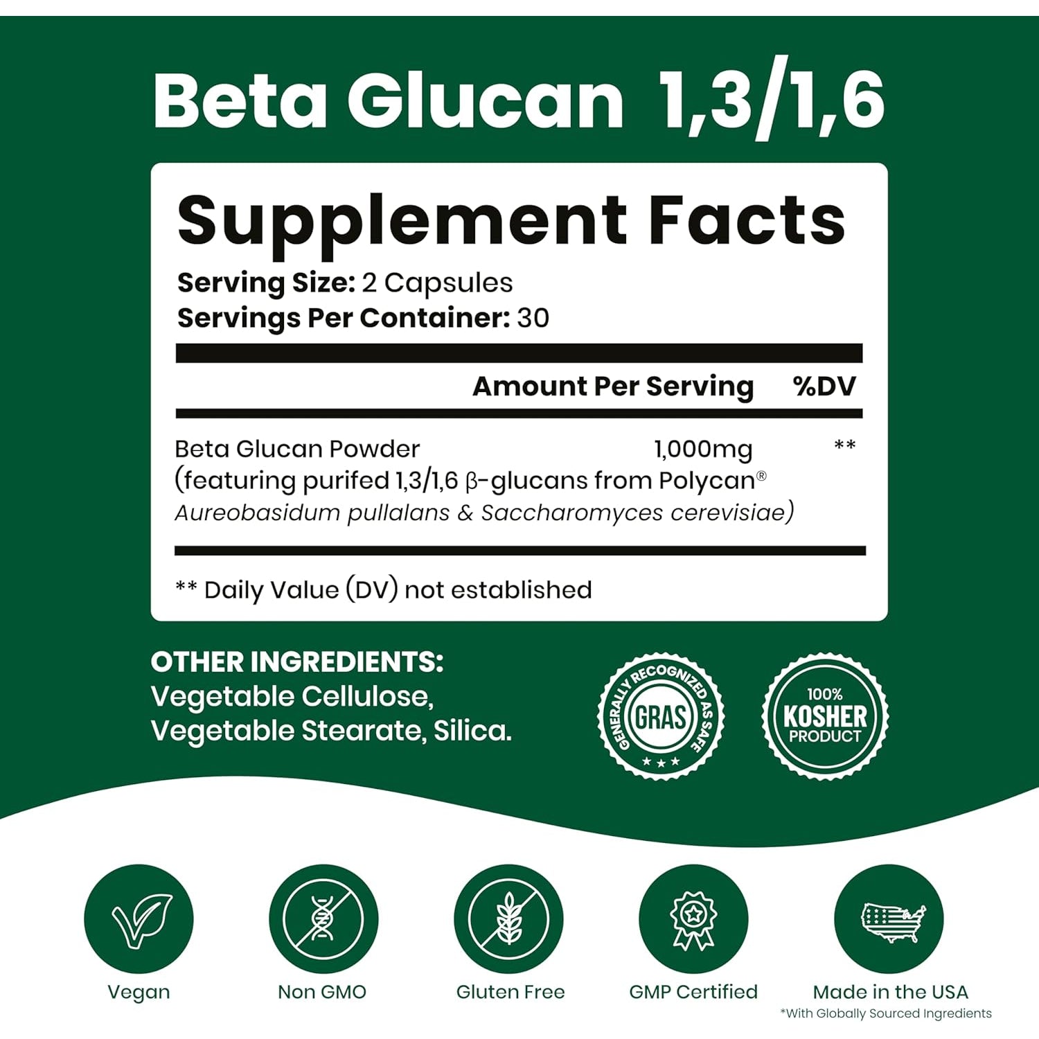 Nutriana Beta Glucan Supplements 1000Mg – 1,3/1,6D Beta Glucan Capsules for Immune Support – Natural Beta Glucans Fiber Supplement – 60 Veggie Capsules (60 Count, Unflavored)