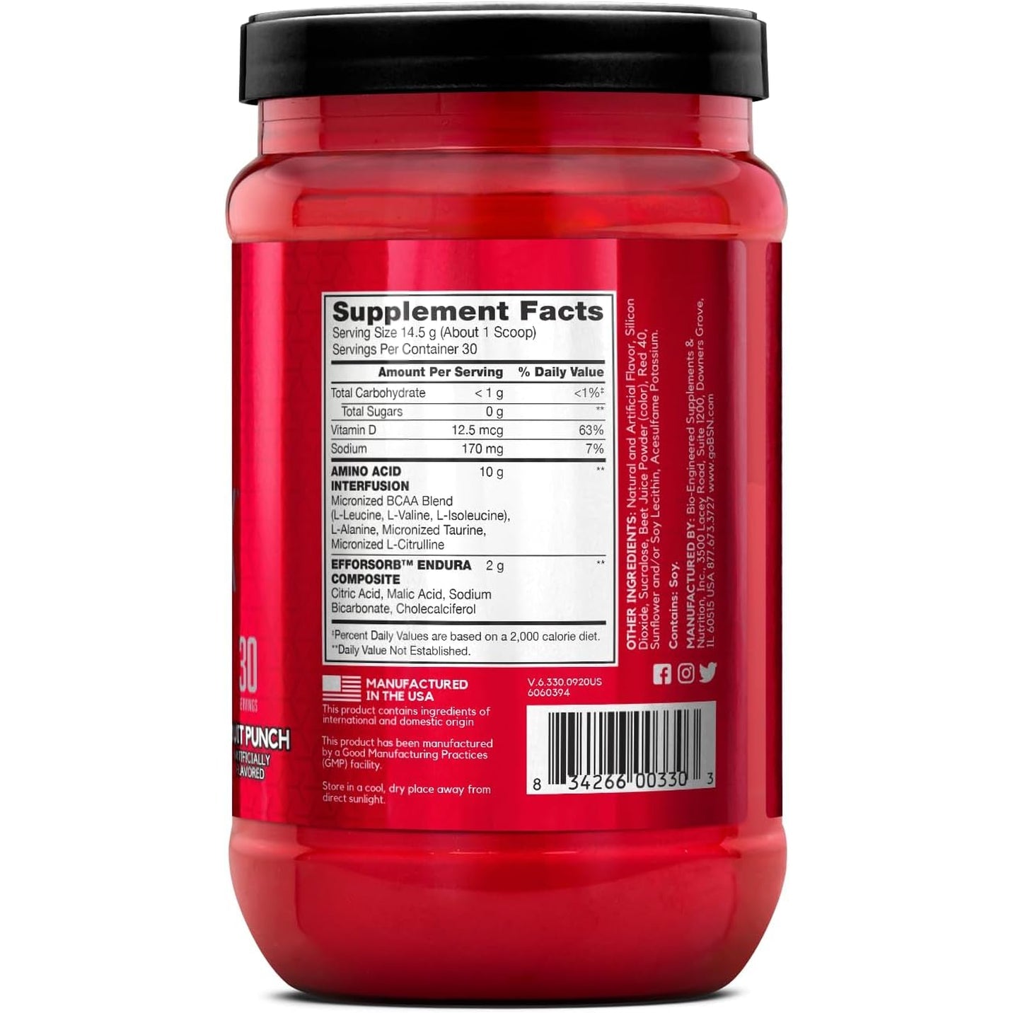 BSN Amino X Muscle Recovery & Endurance Powder, Bcaas, 10 Grams of Amino Acids, Keto Friendly, Caffeine-Free, Support Endurance, Zero Sugar, Fruit Punch, 30 Servings, 15.34 Ounce (Packaging May Vary)