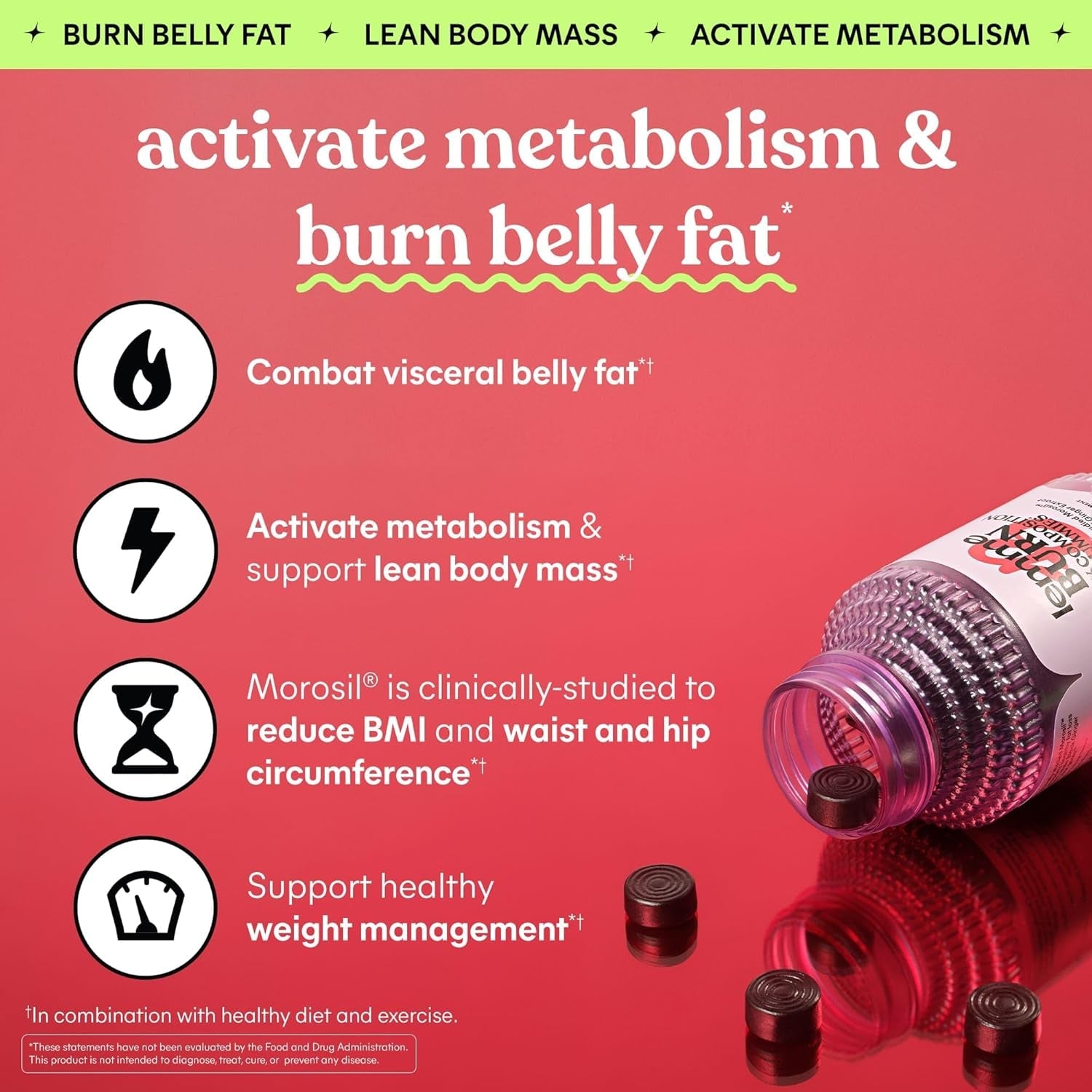 Lemme Burn Belly Fat & Metabolism Gummies for Women & Men with Clinically Studied Morosil, Black Ginger, B6, B12, Chromium, Vegan, Gluten-Free, Berry Flavor (60 Count)