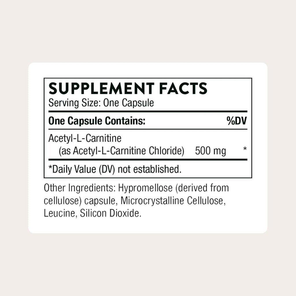 THORNE - Acetyl-L-Carnitine - 500 Mg - Supports Brain Function, Mood & Healthy Nerve Sensations in the Hands & Feet* - Third-Party Certified - Gluten, Dairy & Soy-Free - 60 Capsules