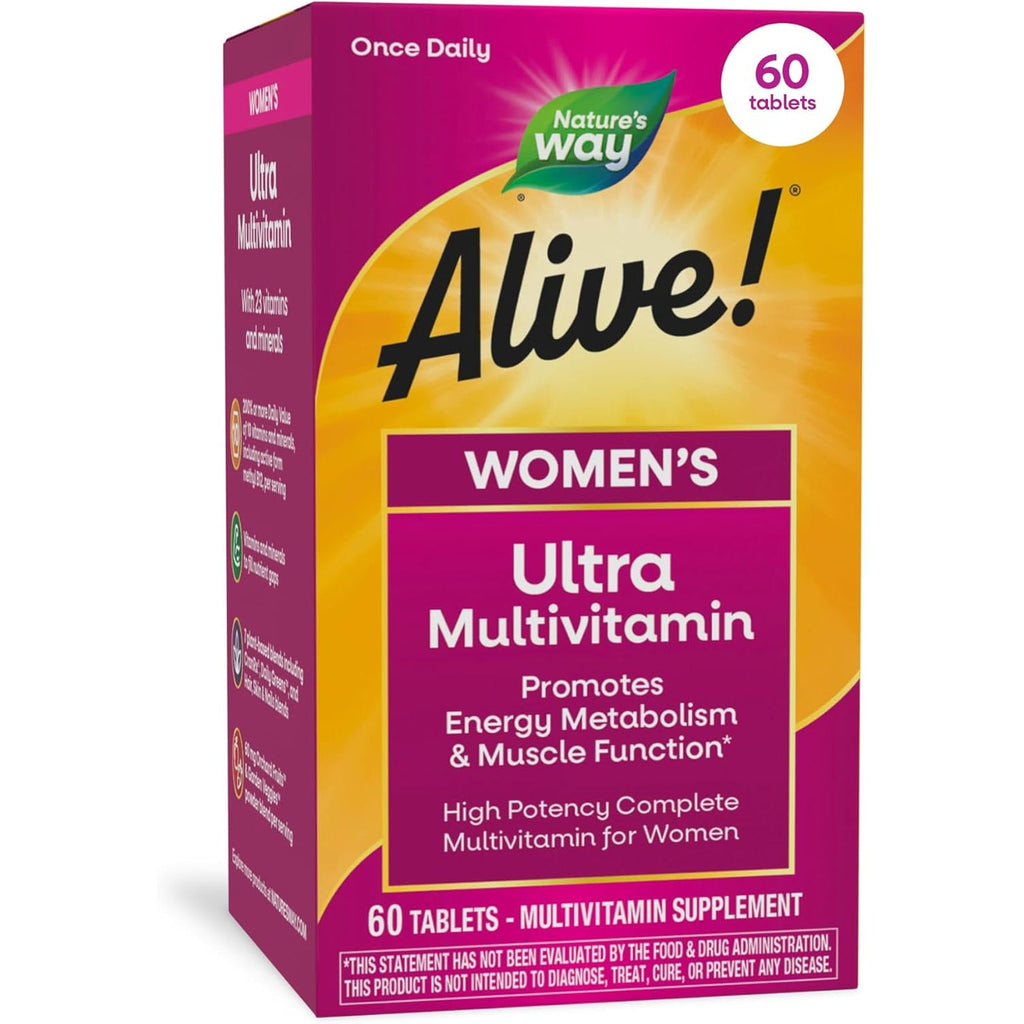 Nature'S Way Alive! Ultra Multivitamin for Women, Complete Daily Women'S Vitamins, High Potency Formula, Promotes Energy Metabolism and Muscle Function*, Vitamin A, C, D, Methylated B12, 60 Tablets