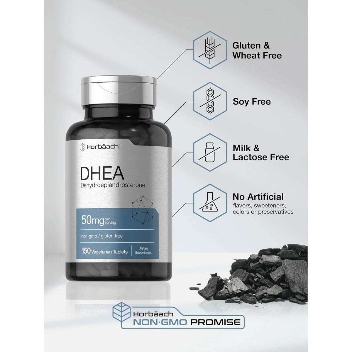 Horbäach DHEA 50Mg | 150 Tablets | Non-Gmo, Gluten Free Supplement