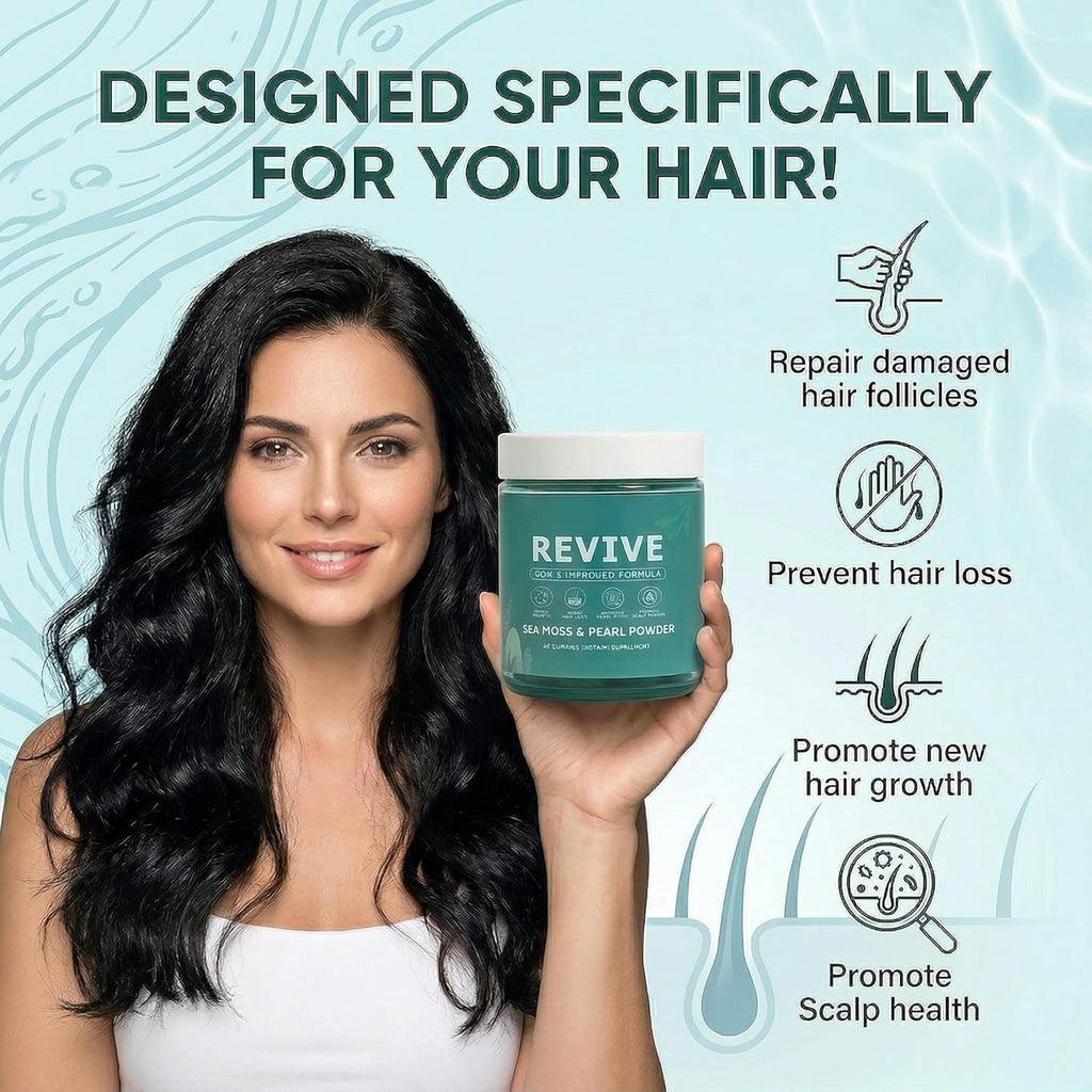 Revive Hair Gummies, Balmbare Revive Gummies for Hair, Promotes Thicker, Fuller, Stronger Hair, with Organic Irish Sea Moss, Pearl Powder Glow, Vitamin C/E, Aloe Vera, 60 Count