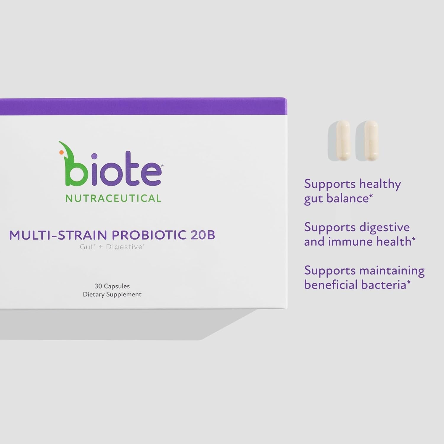Biote Nutraceuticals - Multi-Strain PROBIOTIC 20B - Gut + Digestive (30 Capsules)
