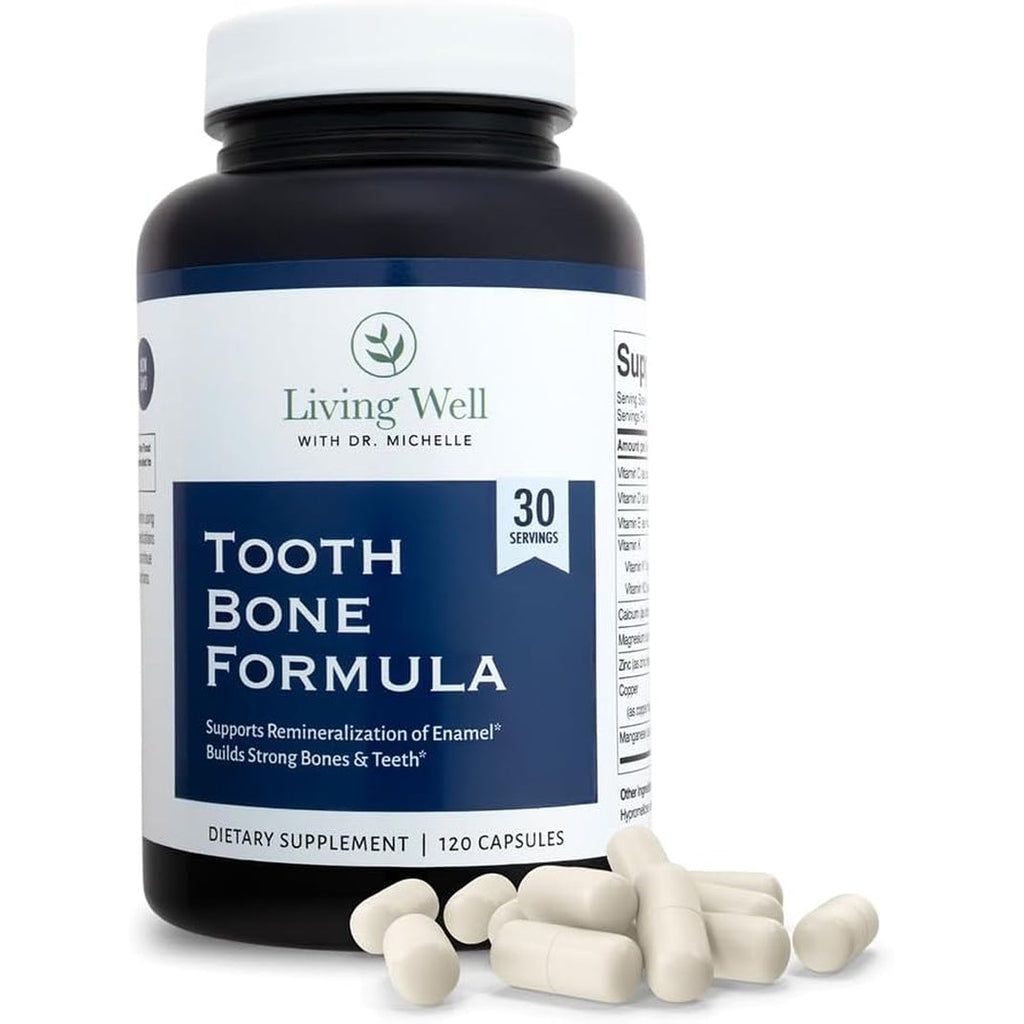 Living Well with Dr. Michelle Tooth & Bone Formula - Supplement with Calcium for Bone Strength & Tooth Enamel Support, D3 + K2, 120 Capsules, Non-Gmo, Gluten-Free