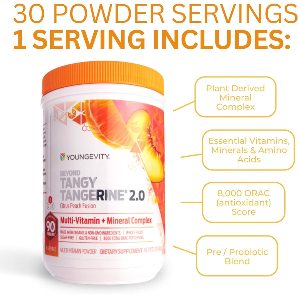 Youngevity beyond Tangy Tangerine 2.0 Citrus Peach Fusion Multi-Vitamin & Mineral Complex - Made with Natural & Whole Foods | 8,000 ORAC