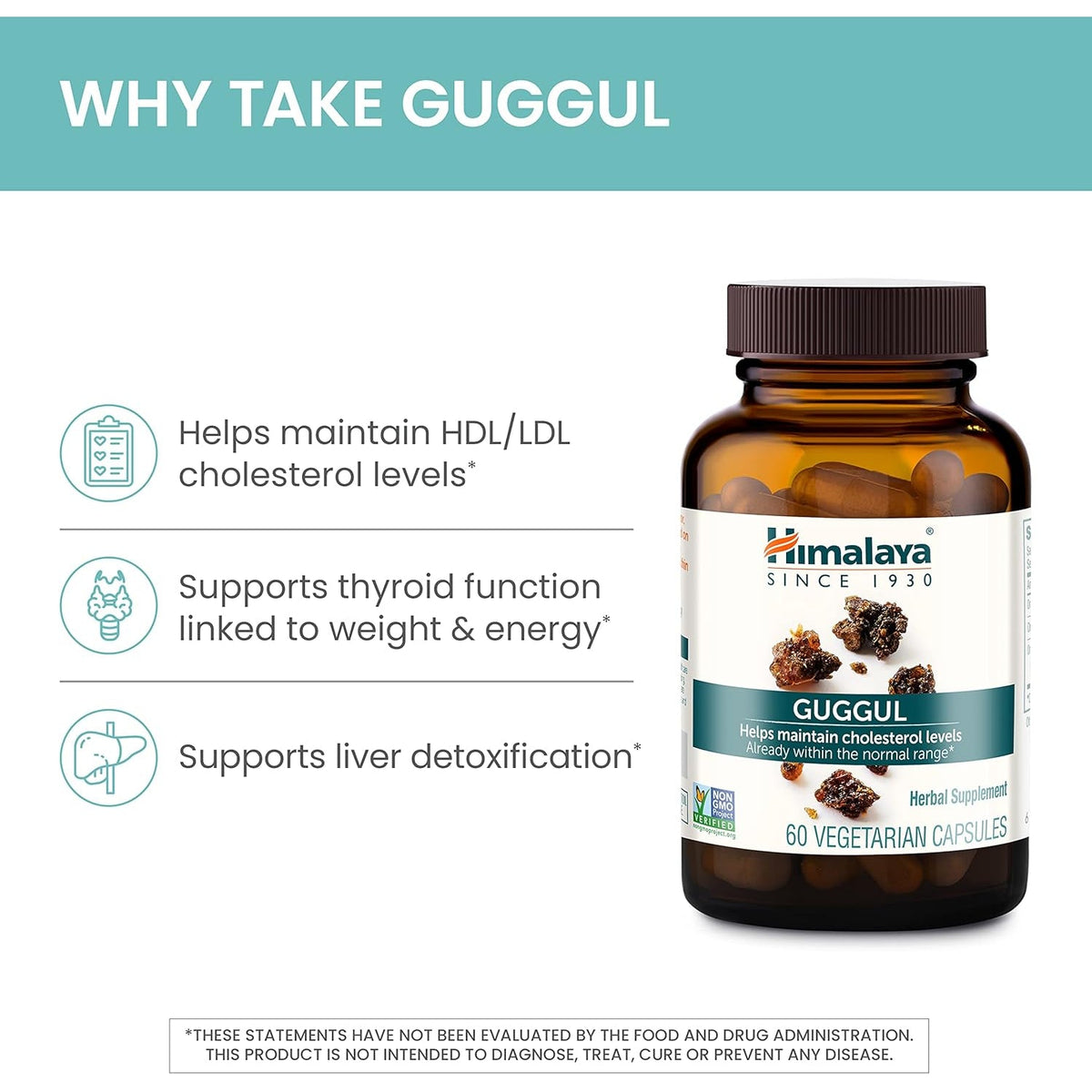 Himalaya Guggul - Herbal Liver Support for Liver Detox, Cholesterol, HDL & LDL Support - Vegan, Non-Gmo, Gluten Free, 720 Mg, 60 Capsules