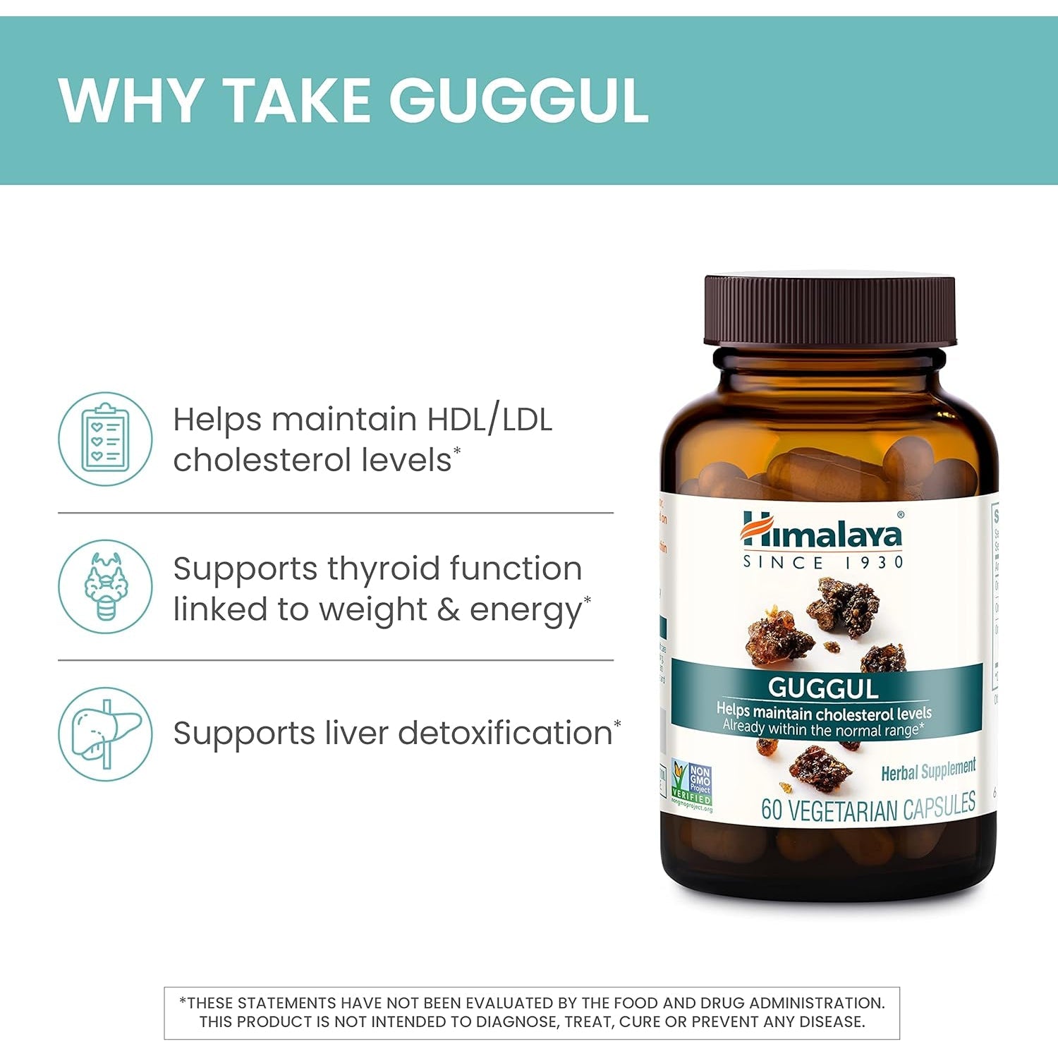 Himalaya Guggul - Herbal Liver Support for Liver Detox, Cholesterol, HDL & LDL Support - Vegan, Non-Gmo, Gluten Free, 720 Mg, 60 Capsules