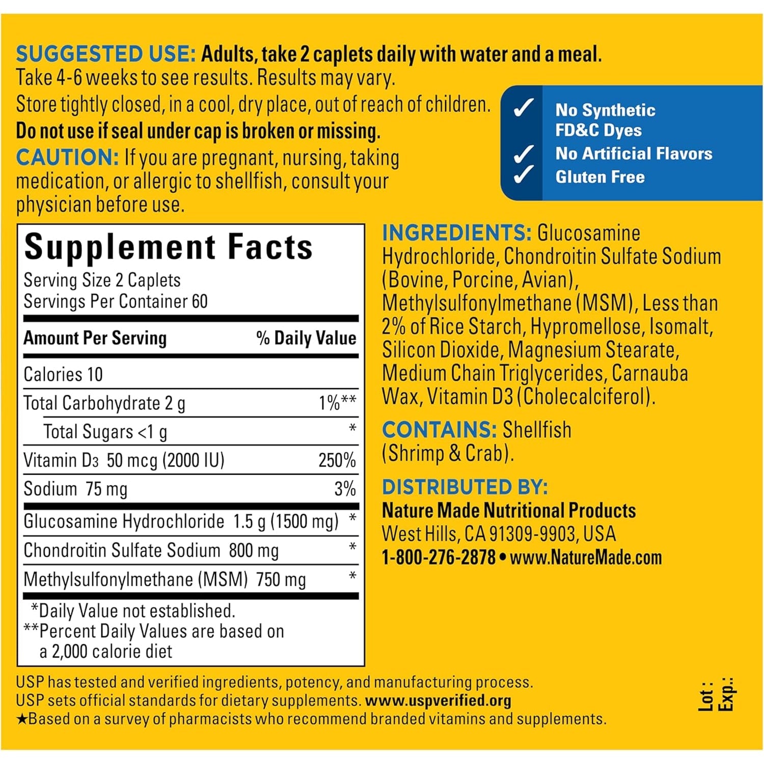 Nature Made Glucosamine Chondroitin Complex with MSM, Dietary MSM Glucosamine Chondroitin Supplement for Joint Support, 120 Caplets, 60 Day Supply