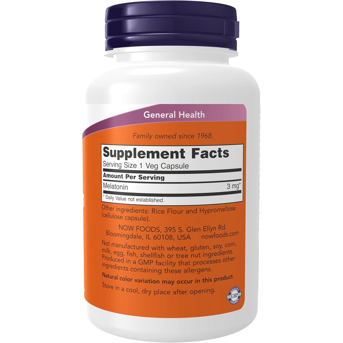 NOW Foods Supplements, Melatonin 3 Mg, Free Radical Scavenger*, Healthy Sleep Cycle*, 180 Veg Capsules