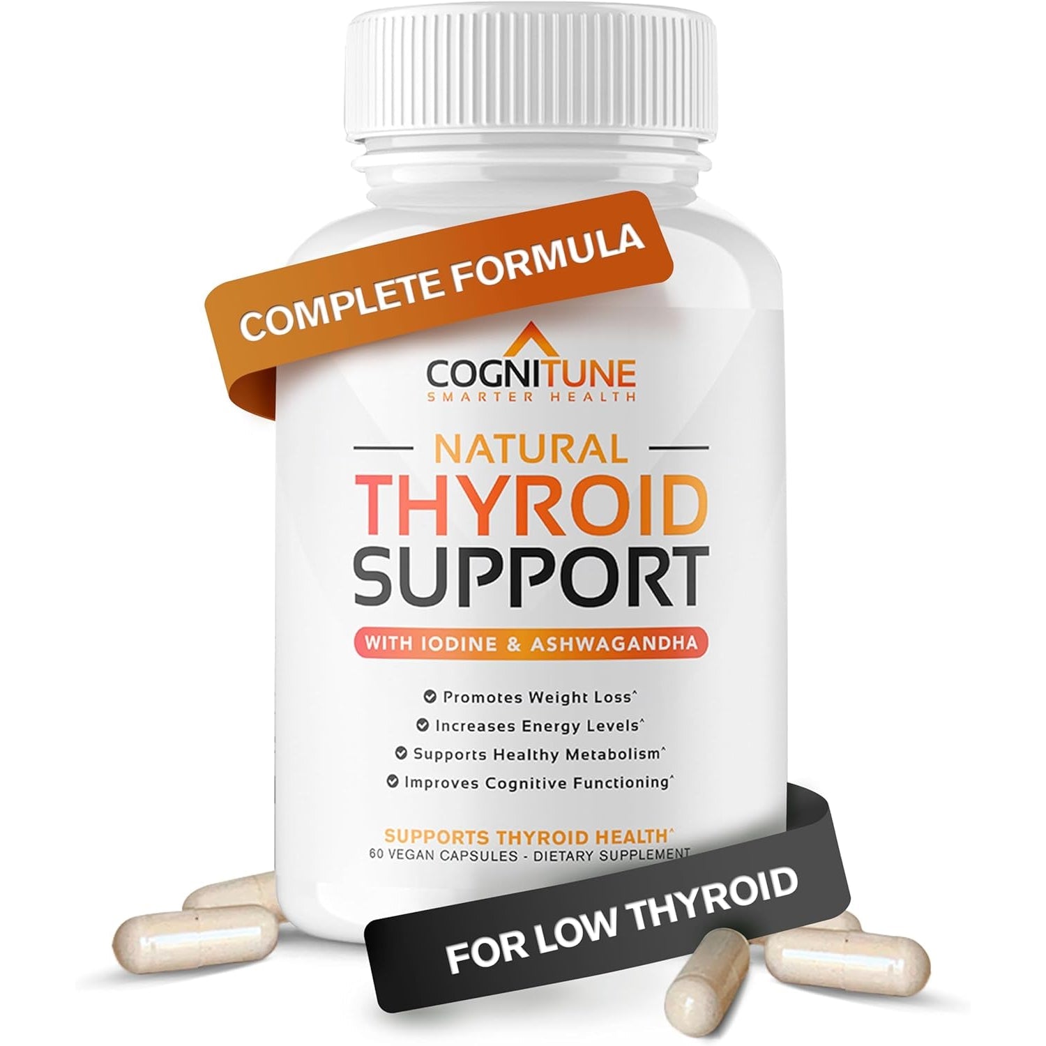 Cognitune Thyroid Support Supplement for Women and Men - Complete 14 Ingredient Formula with Iodine Selenium and B12 - Supports Natural Energy Metabolism and Mental Focus