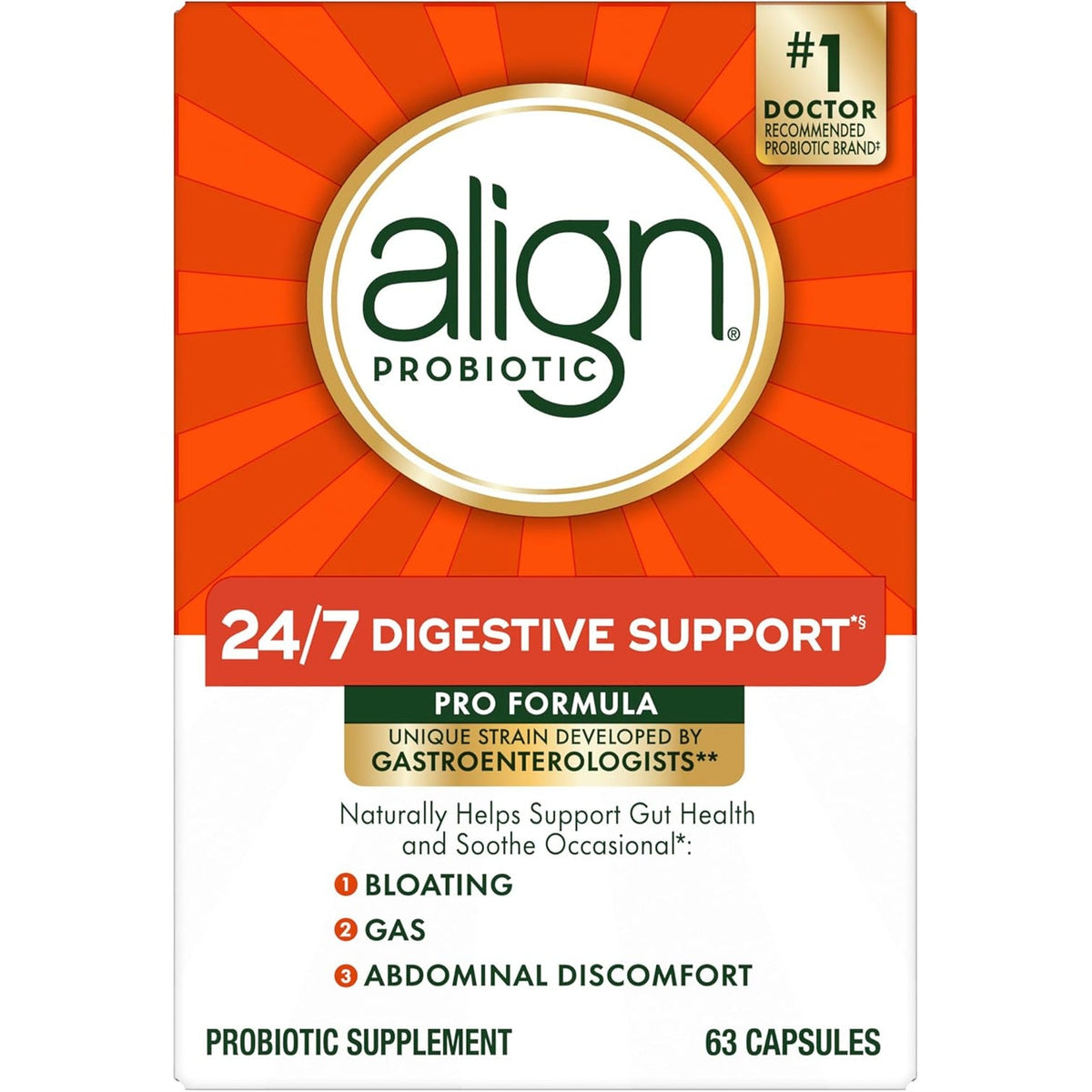 Align Probiotic, Pro Formula, Probiotics for Women and Men, Probiotics for Digestive Health, Men and Womens Probiotic Capsules Help Relieve Occasional Bloating & Gas*, 63 Capsules