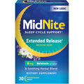 Midnite Extended Release Medium Dose, 6 Mg Melatonin Sleep Aid, Non-Habit Forming, Herbal Dietary Supplement for Adults, Drug-Free, Gluten-Free, Lactose-Free, Vegetarian, Vegan, 30 Tablets