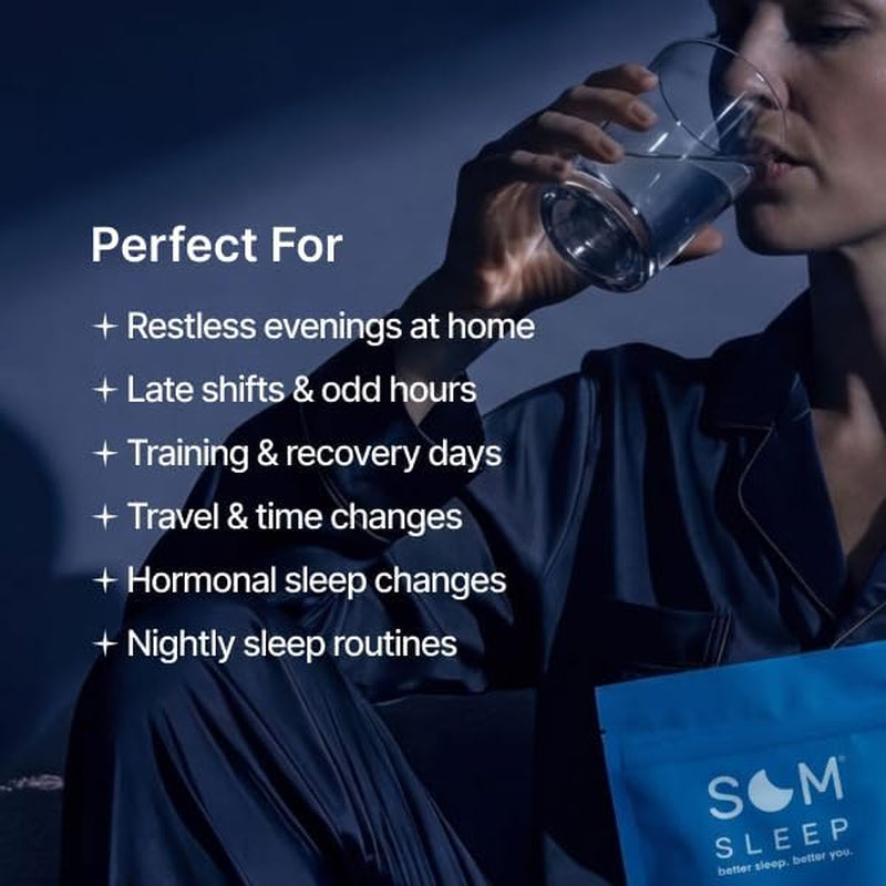 Som Sleep, Calm Sleep Nighttime Powder Drink Mix, Melatonin 3Mg, Magnesium, Vitamin B6, L-Theanine & GABA – Vegan, Zero Sugar – Berry, 10-Pack