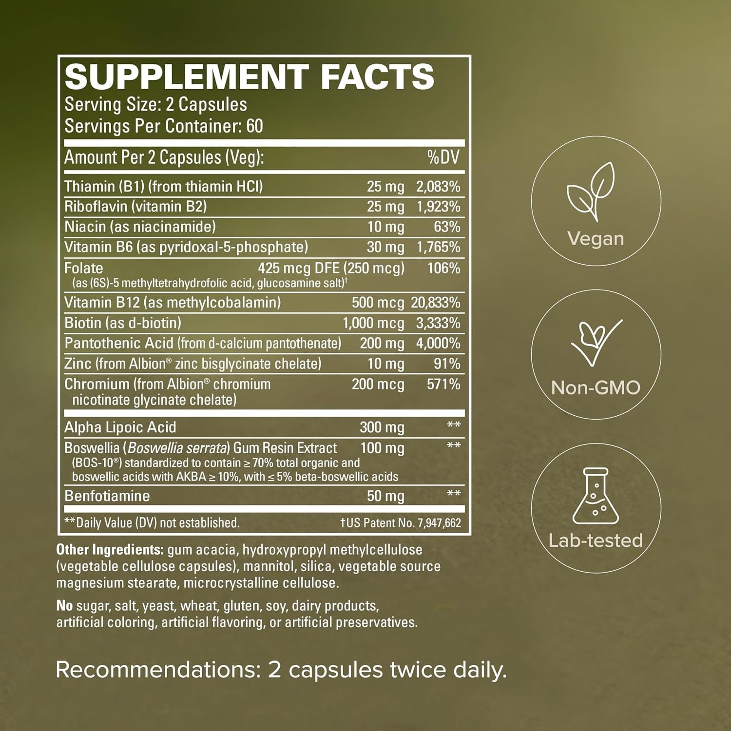 Terry Naturally Healthy Feet & Nerves - Herbal Supplement with Bioactive Vitamin B12 - Circulation & Nerve Health Support Supplement - Vegan Capsules with Boswellia Serrata - 120 Capsules