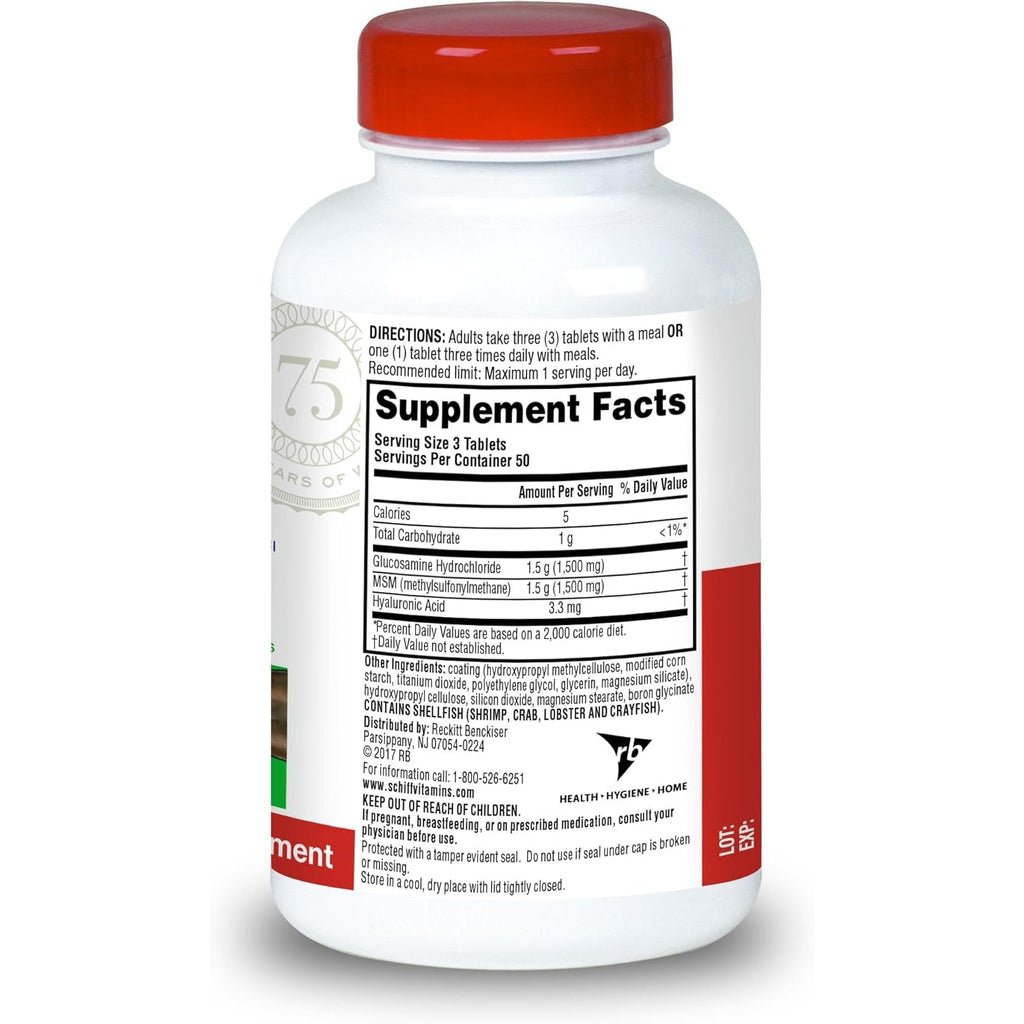 Schiff Glucosamine 1500Mg plus MSM 1500Mg and Hyaluronic Acid, 150 Tablets - Joint Supplement