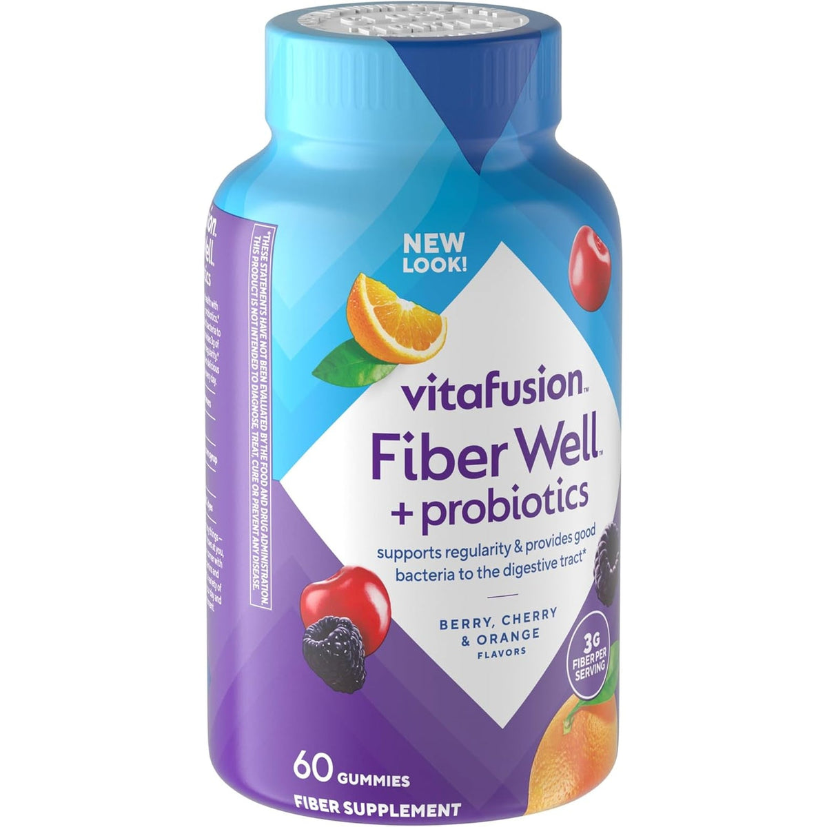 Vitafusion Probiotic + Prebiotic Fiber Gummies for Adults, Probiotic Supplement with Prebiotic Fiber to Support Gut Health and Provide Good Bacteria (1), Cherry Berry Citrus Rush Flavor, 60 Count