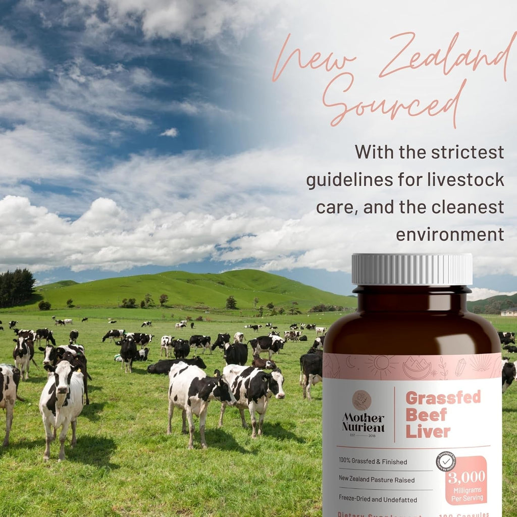 Mother Nutrient Grass Fed Beef Liver Capsules Sourced from Pasture-Raised Beef - Vitamins a and B12 W/Iron, Protein, and More - 45-Day Supply-180 Capsules (New Zealand Beef)