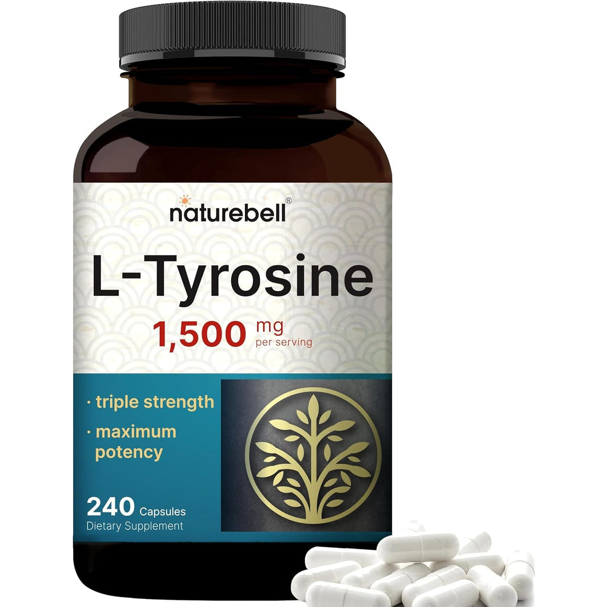 L Tyrosine Supplement, 1,500Mg per Serving, 240 Capsules | Essential Amino Acids – Brain Health Support for Memory, Cognitive Health, and Mental Alertness – Non-Gmo
