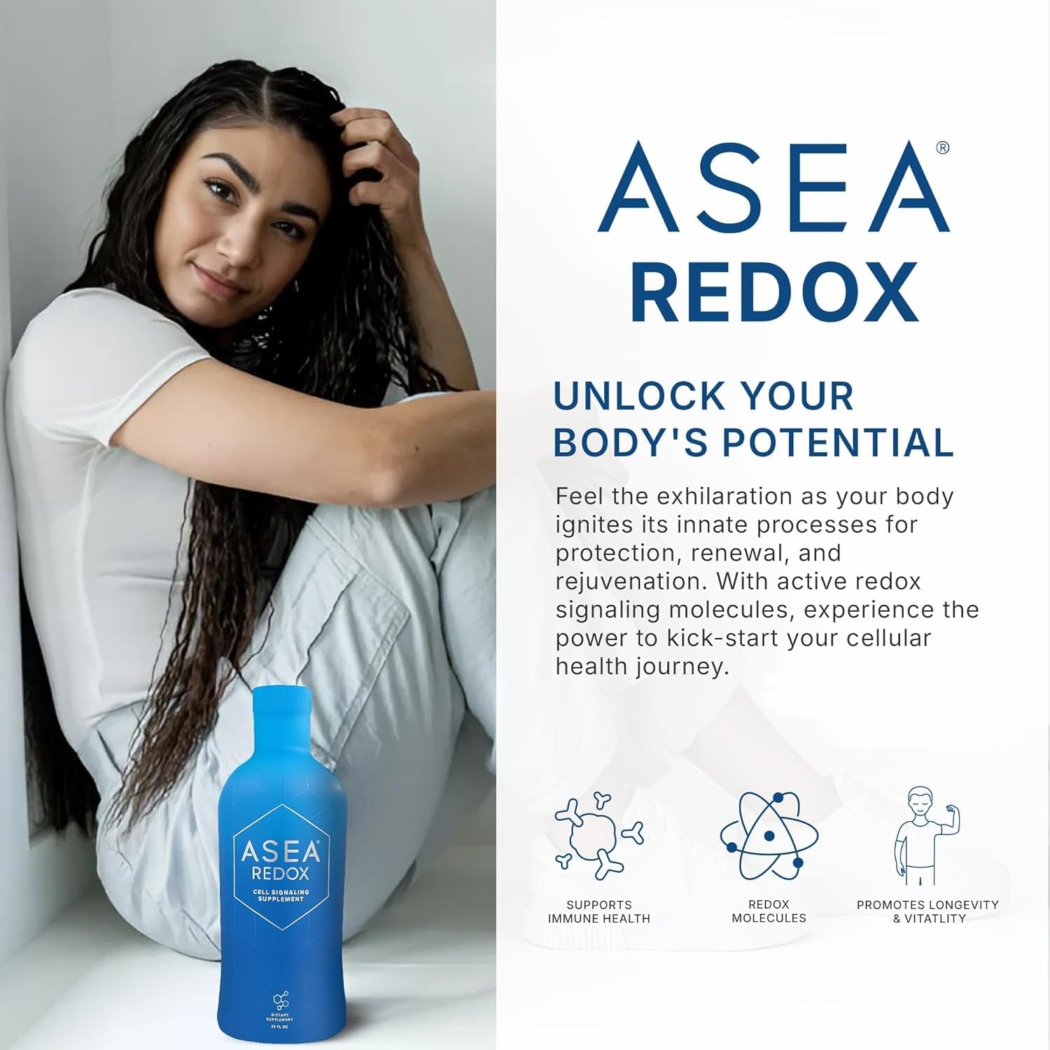 ASEA - Asea Redox - Redox Molecules for Cellular Health & Communication - Supports Immune, Brain, Heart & Hormonal Function - 4Pack