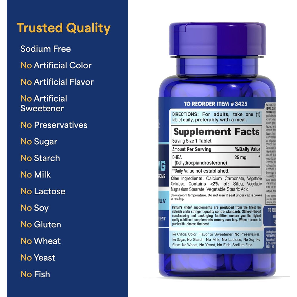 Puritan'S Pride Youth Guard™ DHEA for Women and Men 25Mg, Dietary Supplement Forhealthy Aging, 250 Tablets